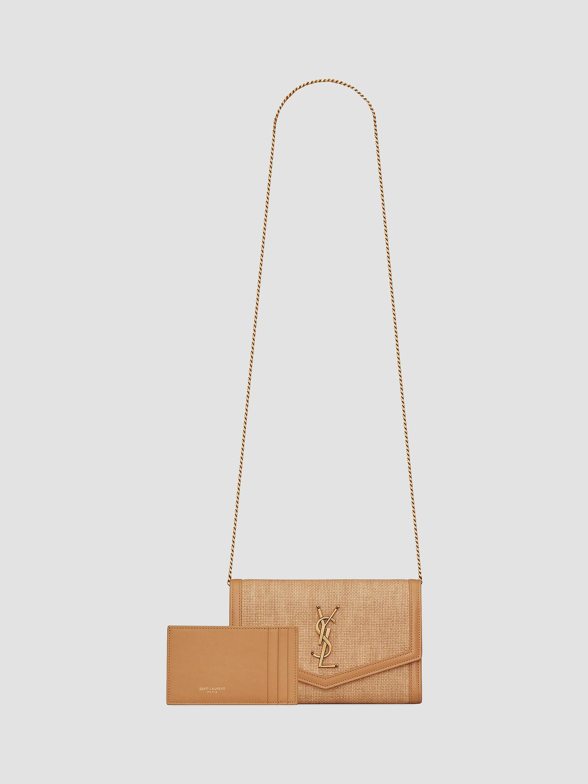Saint Laurent Uptown Chain Wallet In Micro Raffia | Saks Fifth Avenue