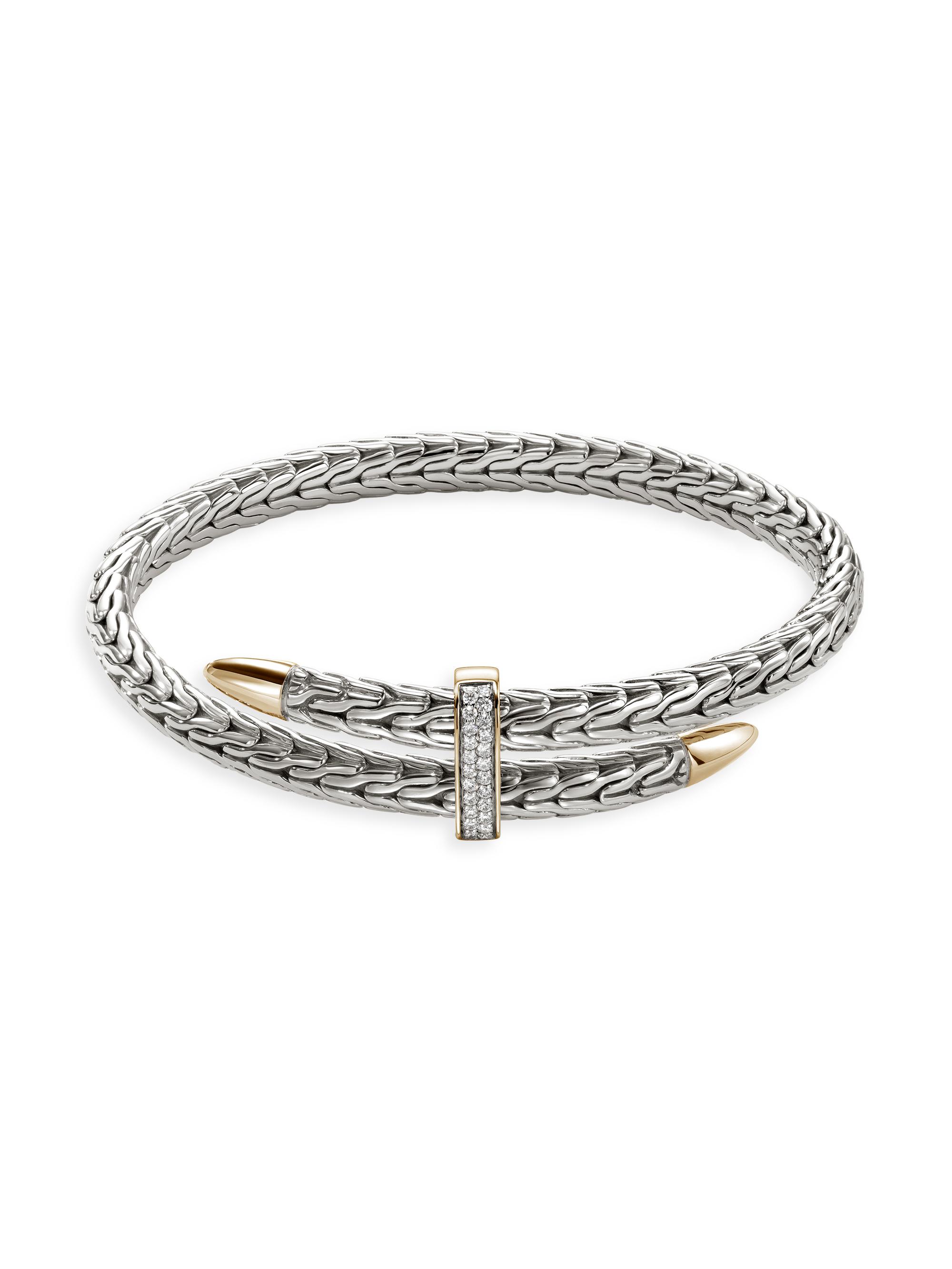 John Hardy Women's Spear Sterling Silver, 14K Yellow Gold & 0.24 TCW Diamond Bypass Cuff - Gold