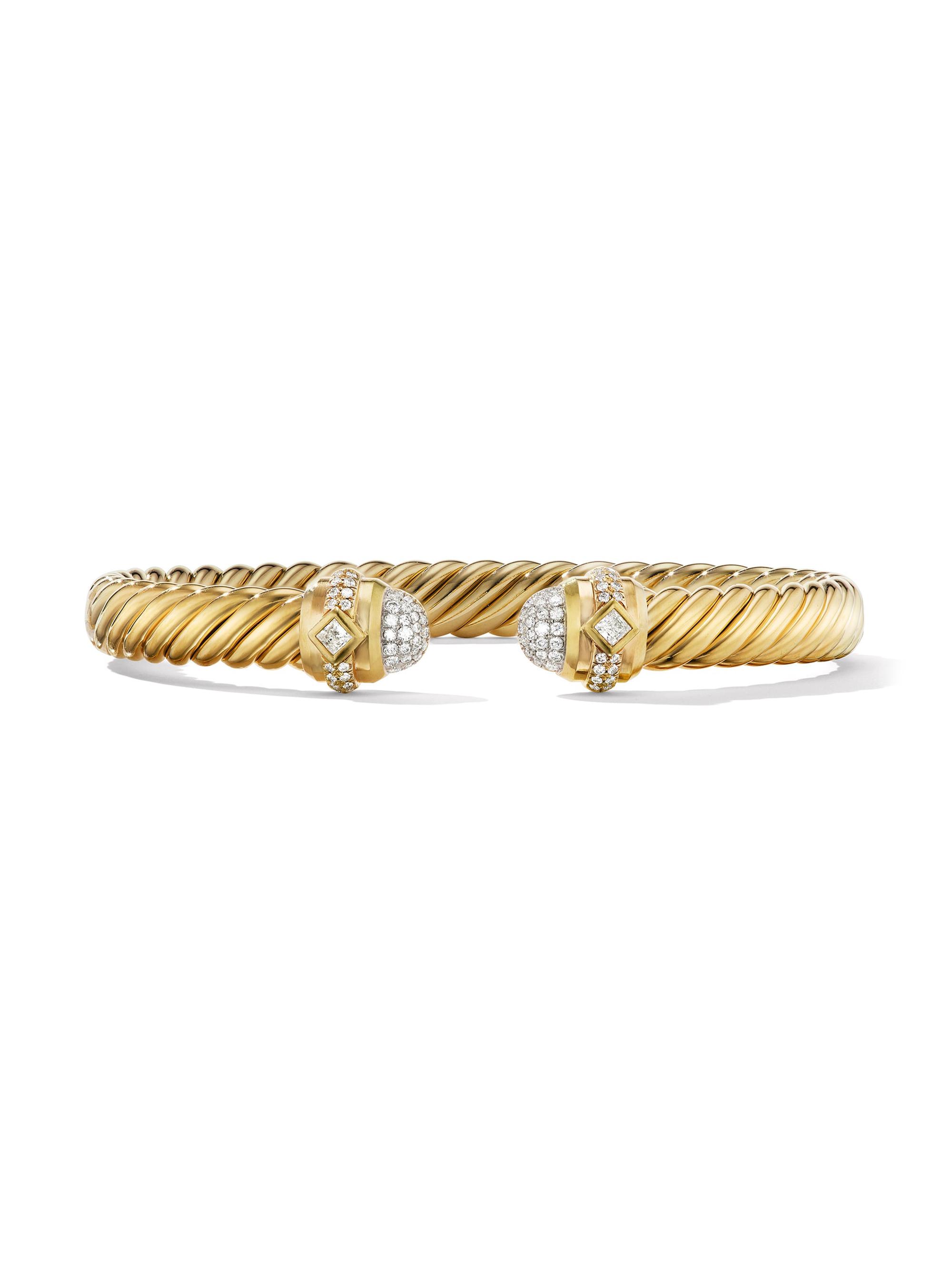David Yurman Women's Cablespira Oval Bracelet in 18K Yellow Gold with Pavé Diamonds, 7MM