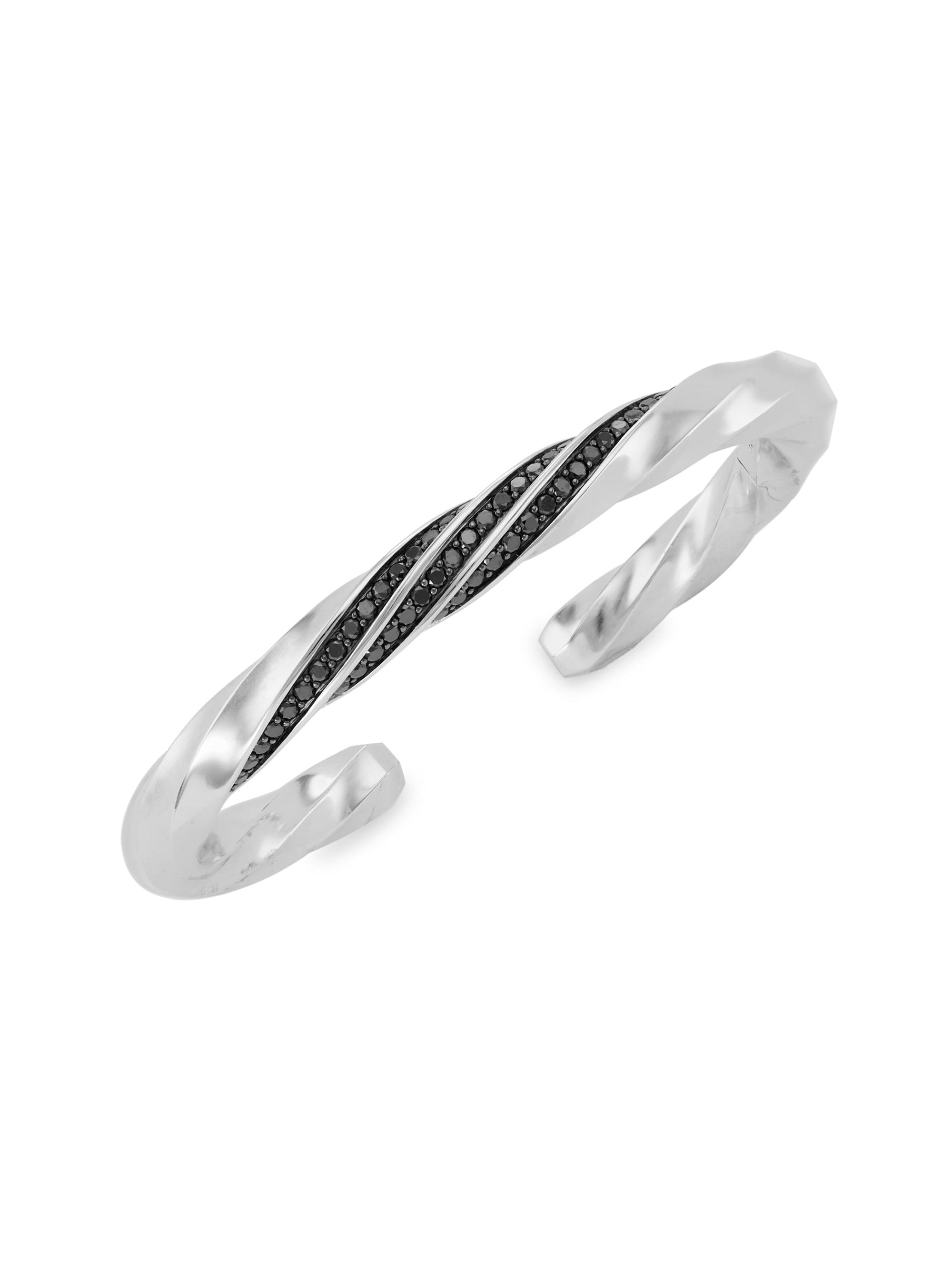 David Yurman Men's Cable-Edge Pavé Black Diamonds Cuff Bracelet - Silver