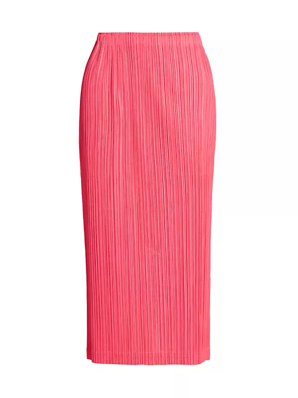 Women's Pleated Elasticized Midi-Skirt - Pink Red - Size Small