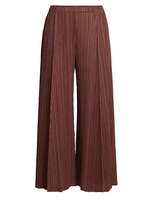 Pleats Please Issey Miyake Cropped Pleated Trousers in Brown