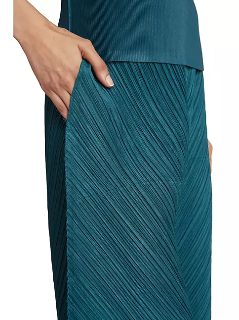 Pleats Please Issey Miyake Women's Pleated Wide-Leg Pants - Turquoise Green - Size Small