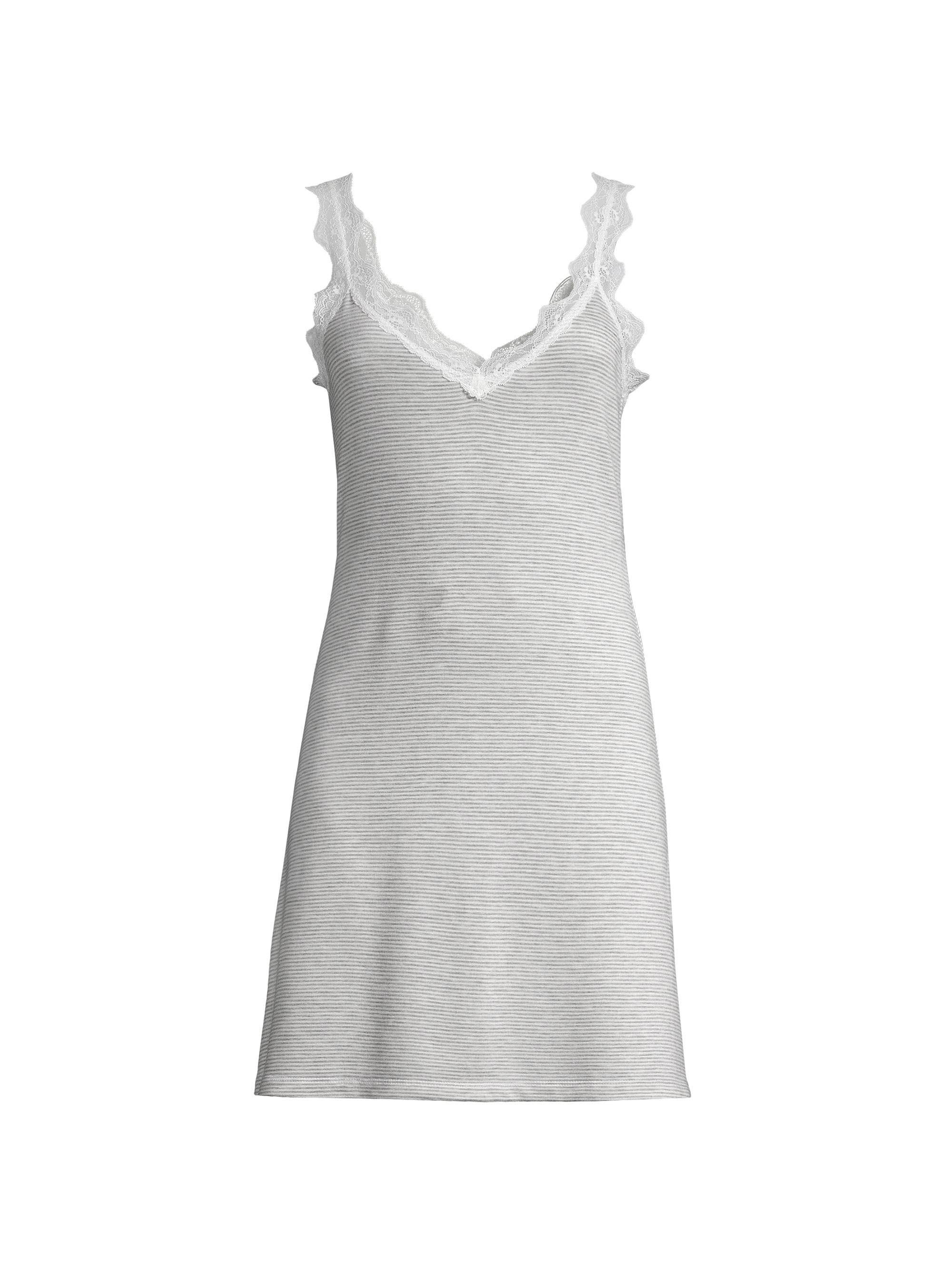 Andine Women's Positano Stripe Kiki Lace-Trimmed Chemise - Grey White