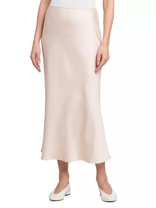 Women Silky Satin Skirt OL Shiny A Line Midi Skirt Fit High Waist Elegant  Summer