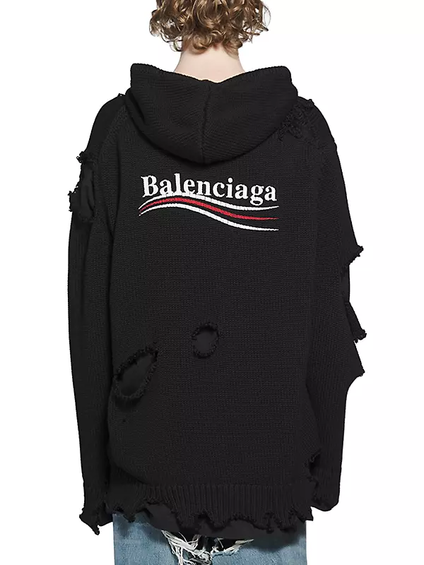 BALENCIAGA Logo Destroyed Cotton Sweatshirt Hoodie for Men