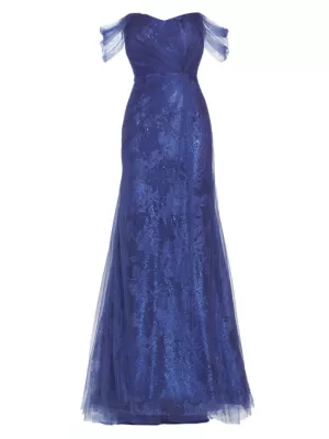 Rene Ruiz Collection Women's Floral Jacquard Off-the-Shoulder Gown - Periwinkle