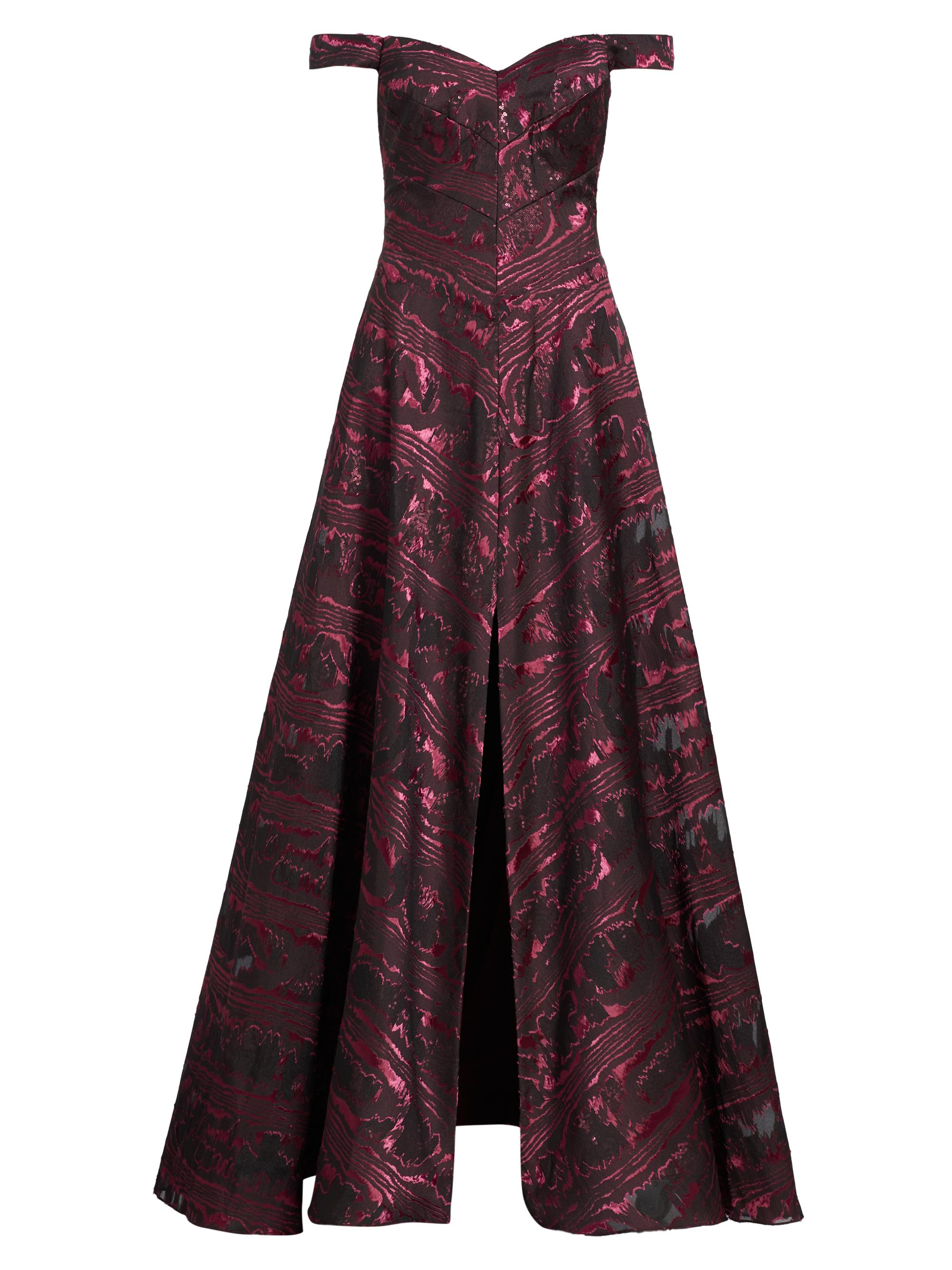 Rene Ruiz Collection Women's Brocade Off-The-Shoulder Gown - Maroon