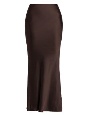 Norma Kamali Women's Obie Satin Midi-Skirt - Chocolate