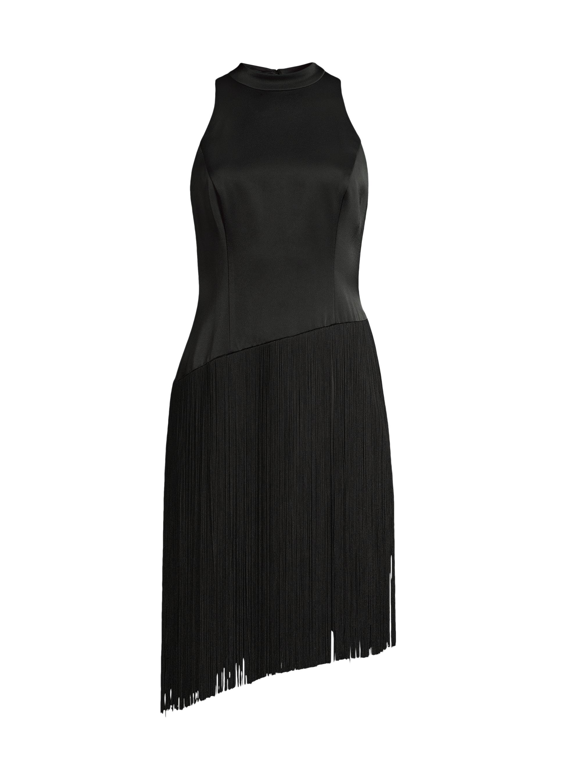 Liv Foster Women's Asymmetric Fringe Satin Dress - Black