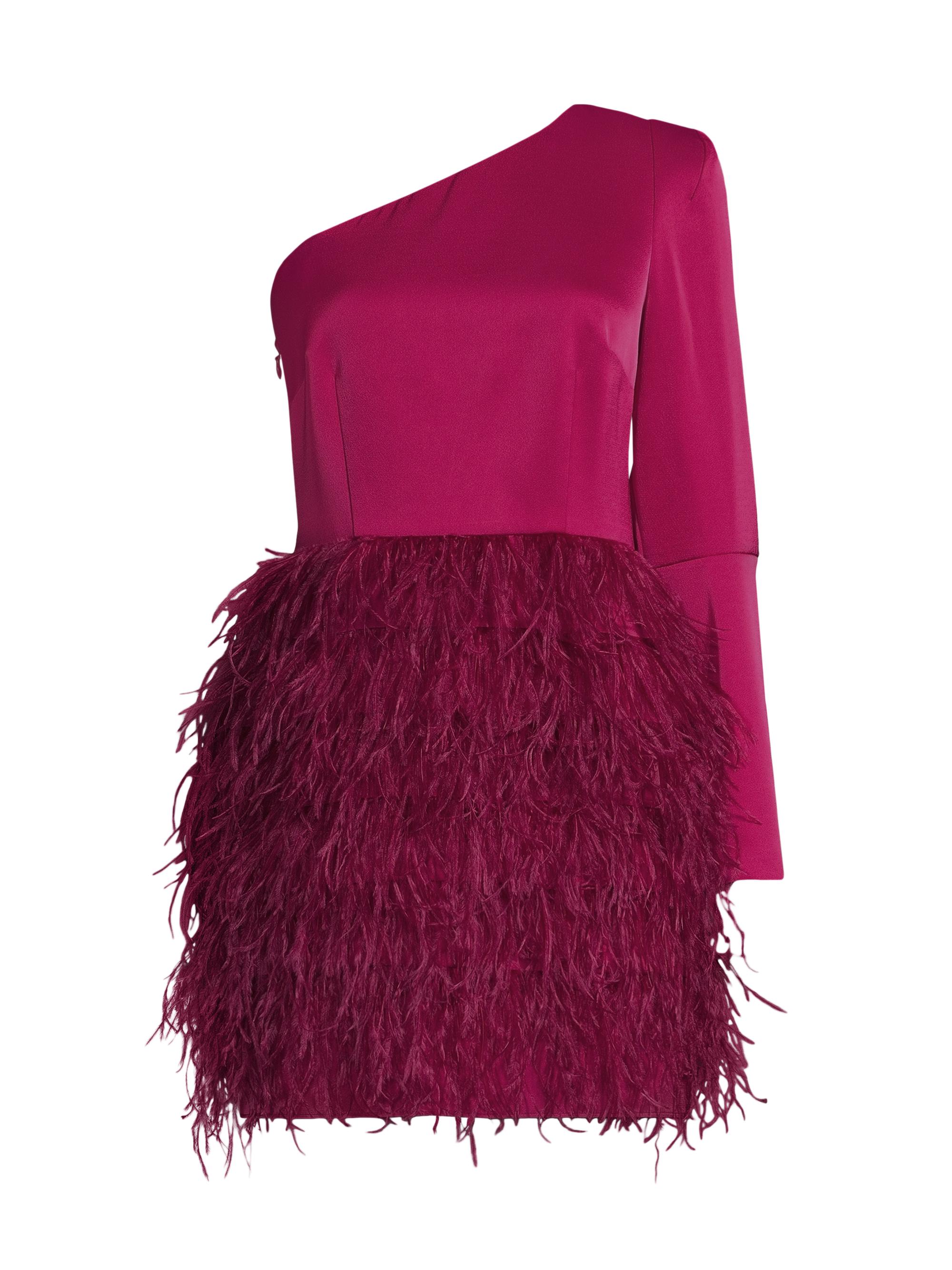 Liv Foster Women's Asymmetric Feathered Satin Minidress - Rich Magenta