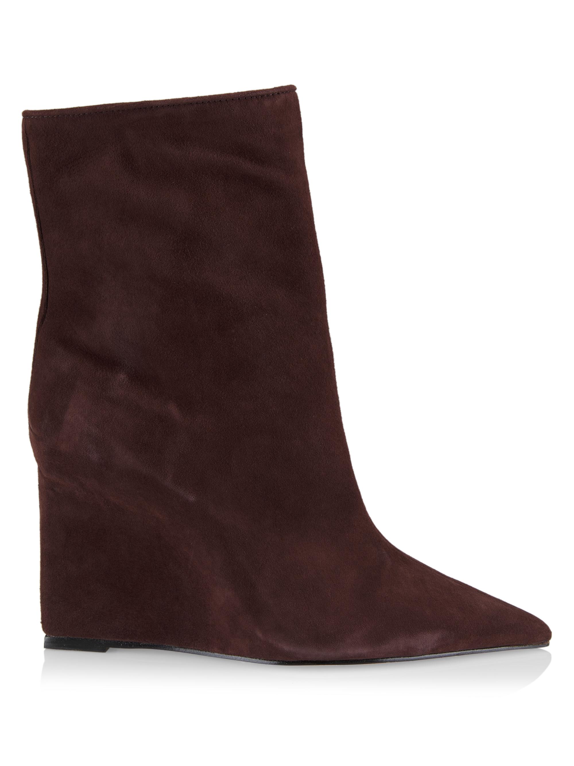 Schutz Women's Asya Suede Wedge Booties - Dark Chocolate