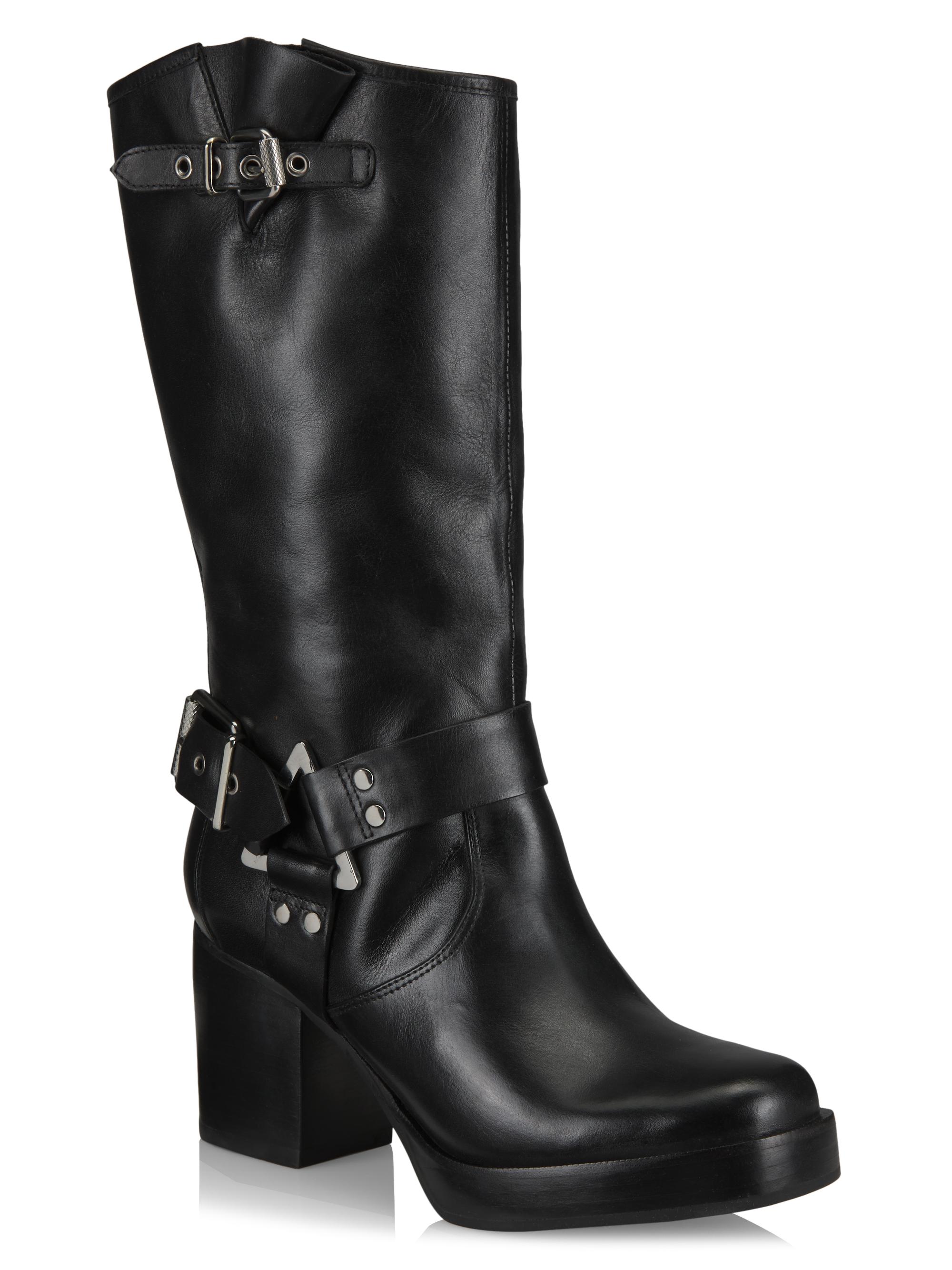 Schutz Kiara 76MM Leather Zip-Up Block Heel Boots | Saks Fifth Avenue
