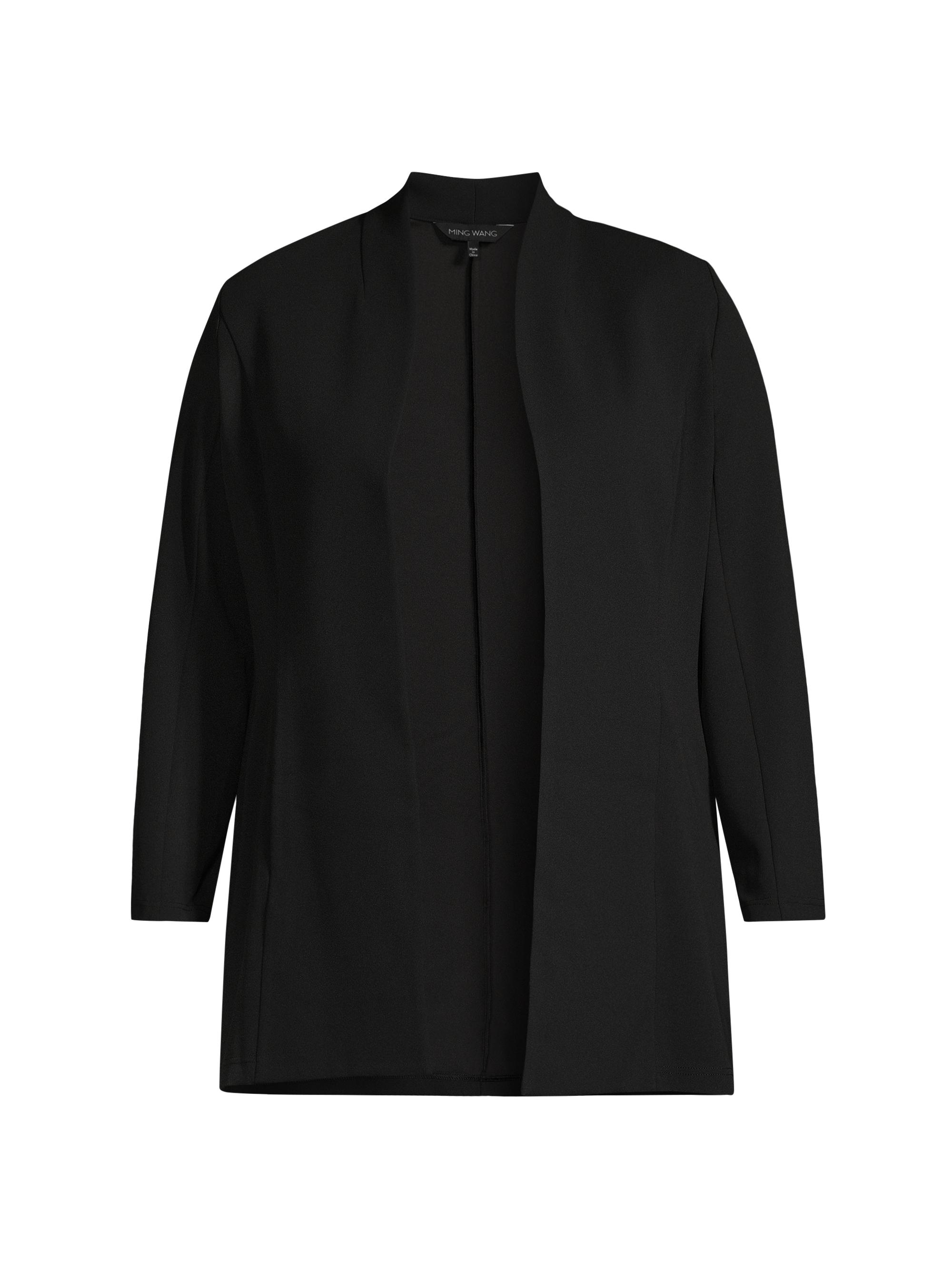 Ming Wang Women's Plus Size Deco Crepe Open-Front Jacket - Black