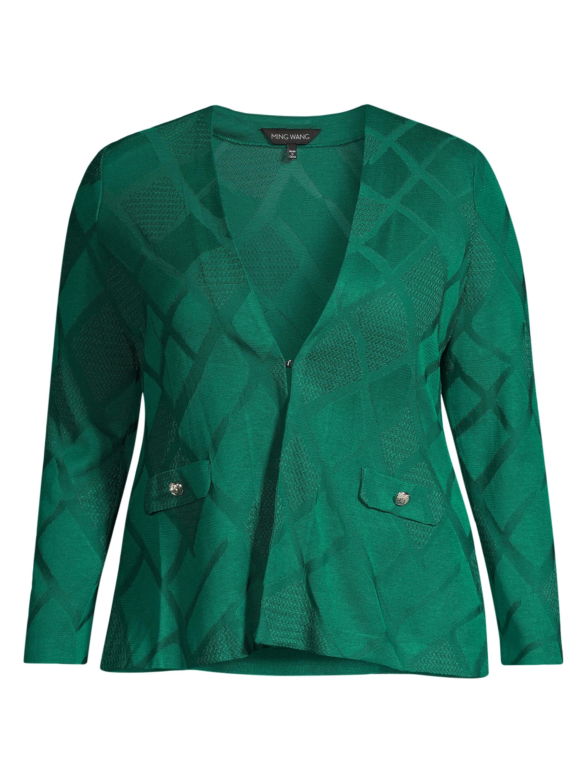 Ming Wang Women's Plus Size Diamond-Jacquard Knit Cardigan - Jewel Green