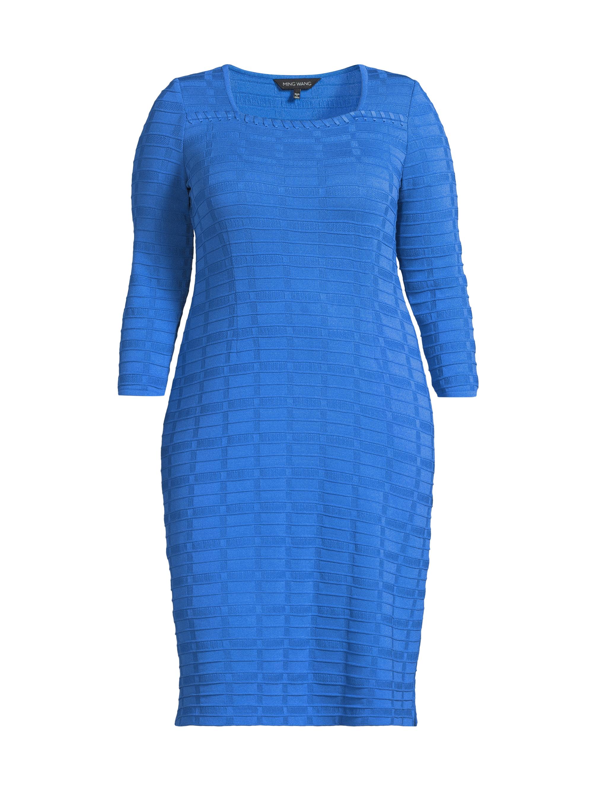 Ming Wang Women's Textured Knit Knee-Length Dress - Gentian Blue
