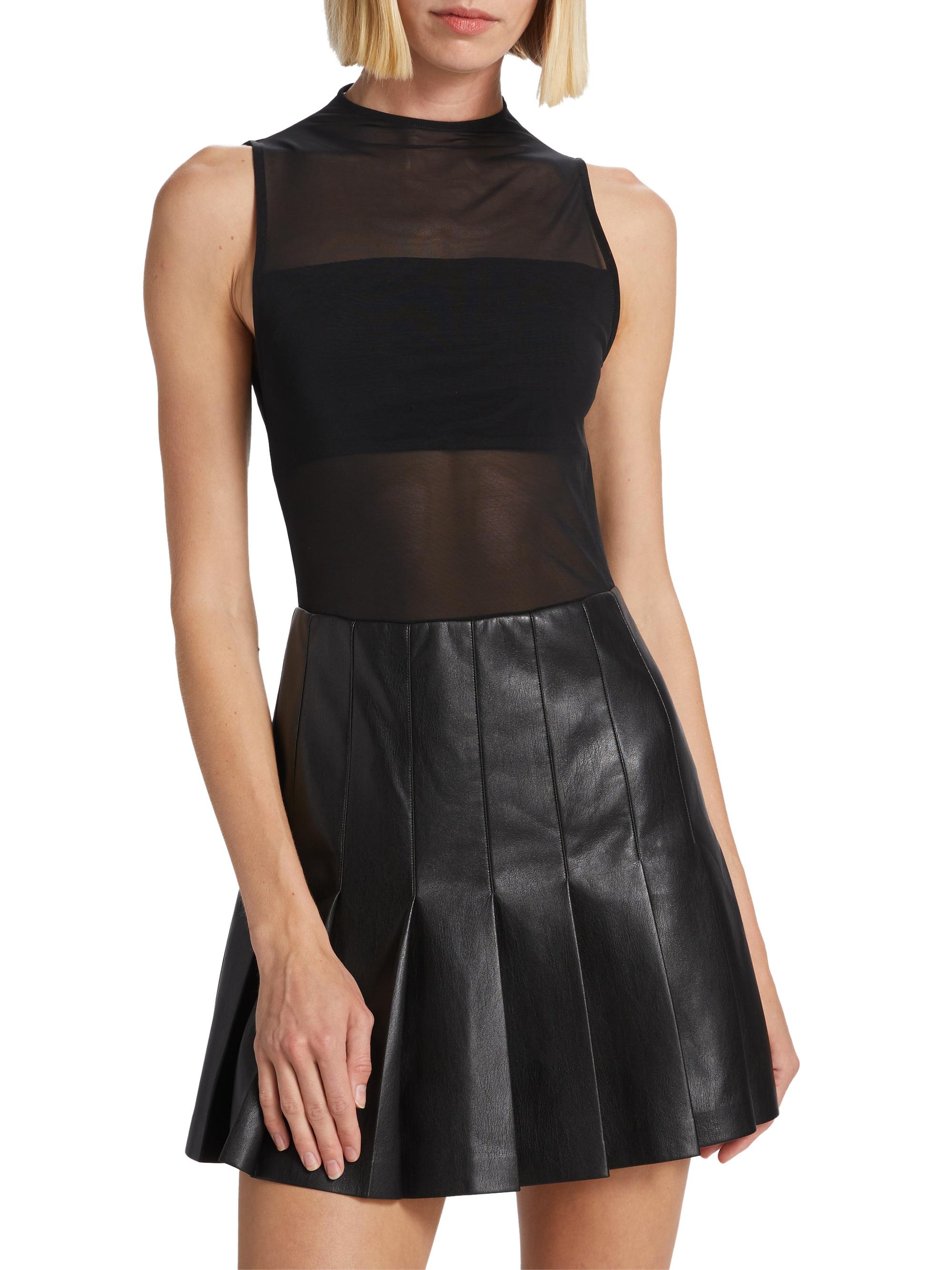 ALICE + OLIVIA Chara Mesh & Faux Leather A-Line Minidress | Saks Fifth  Avenue