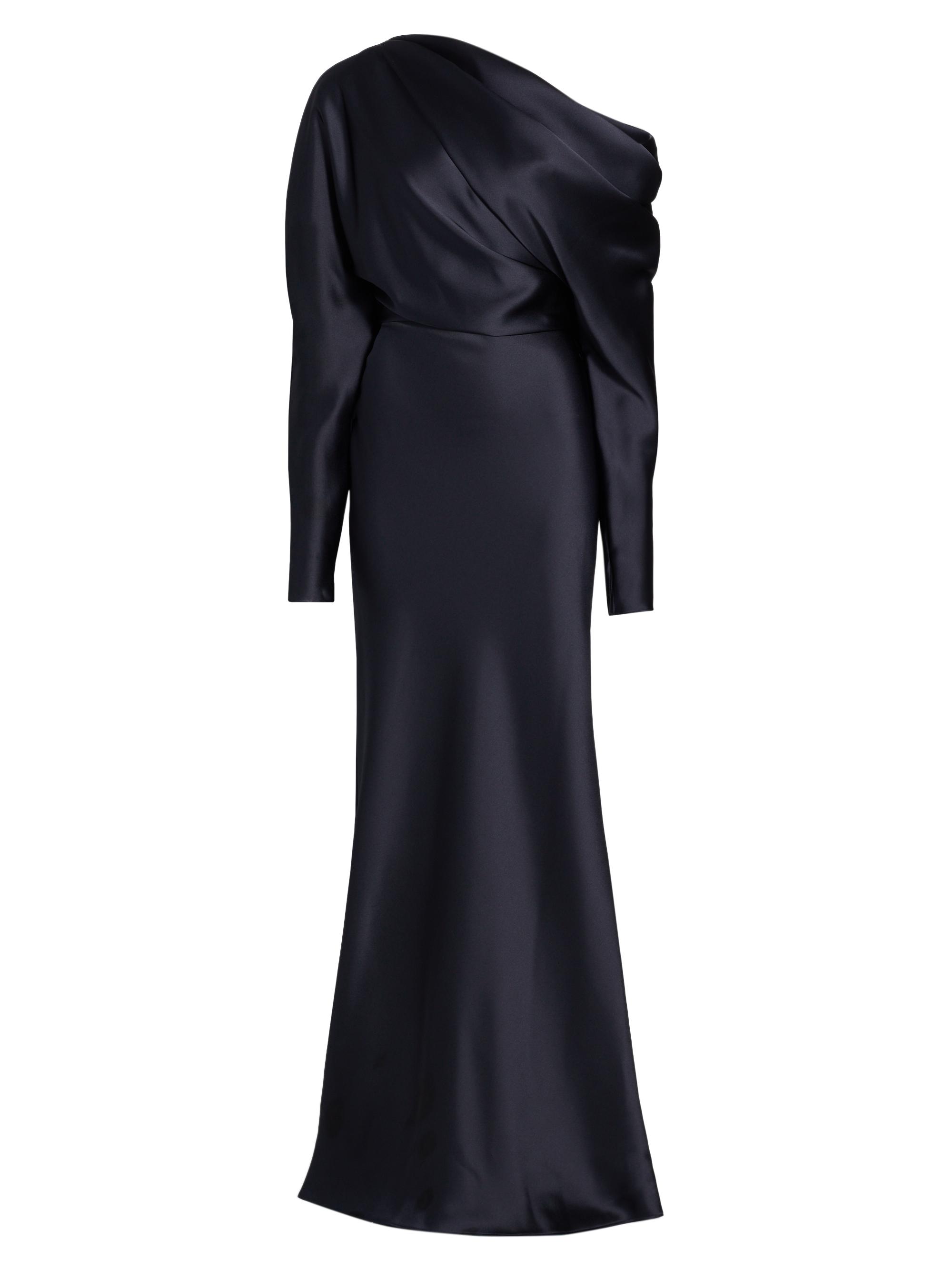 Amsale Women's Satin Off-The-Shoulder Draped Gown - Navy