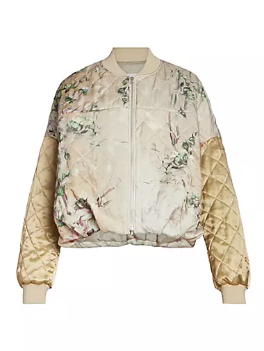 Embroidered Padded Cotton-Velvet and Satin Bomber Jacket