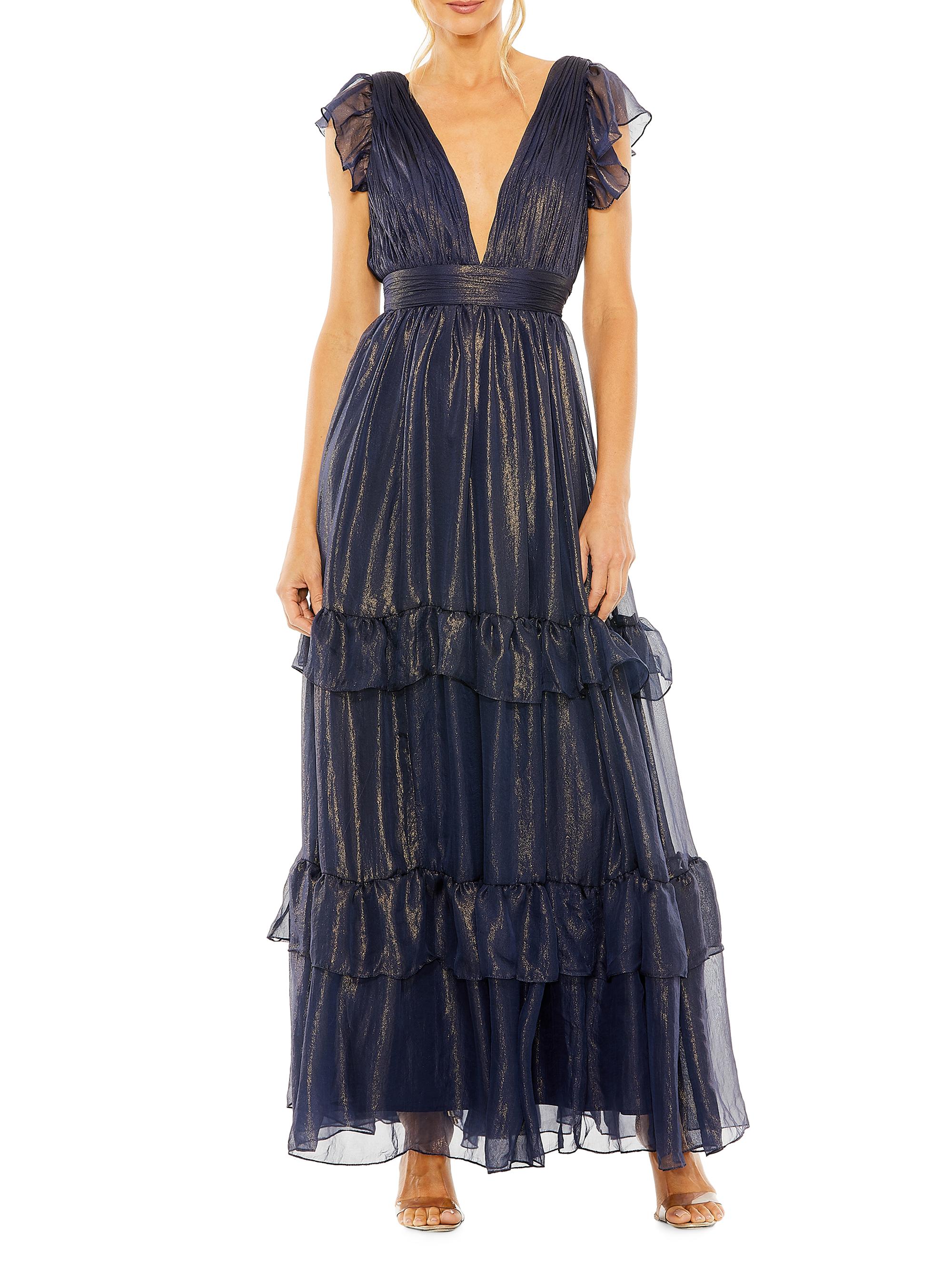 Mac Duggal Women's Flutter-Sleeve Chiffon Gown - Midnight