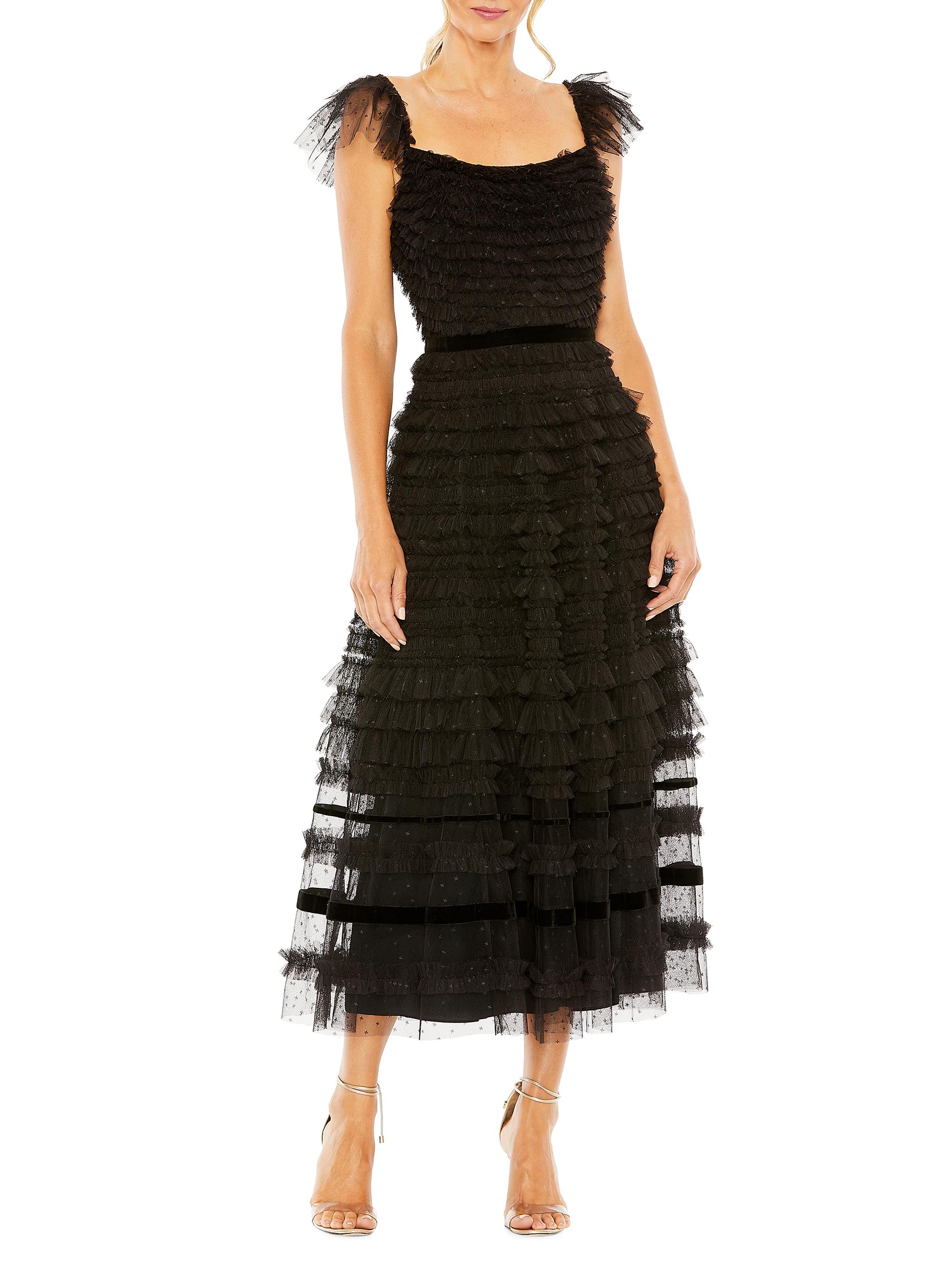 Mac Duggal Women's Flutter-Sleeve Tiered Ruffle Gown - Black