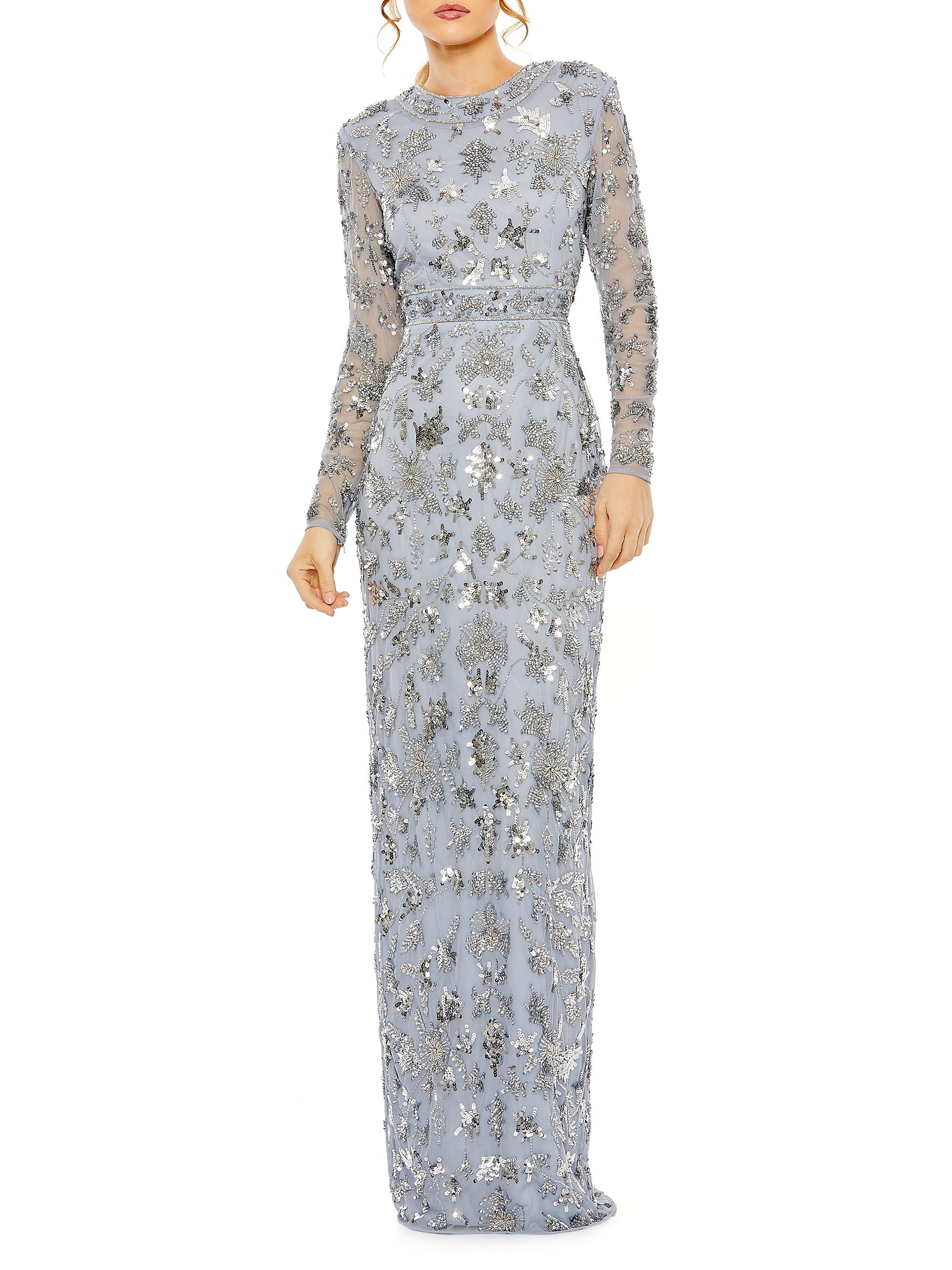 Mac Duggal Women's Sequined Long-Sleeve Column Gown - Slate Blue