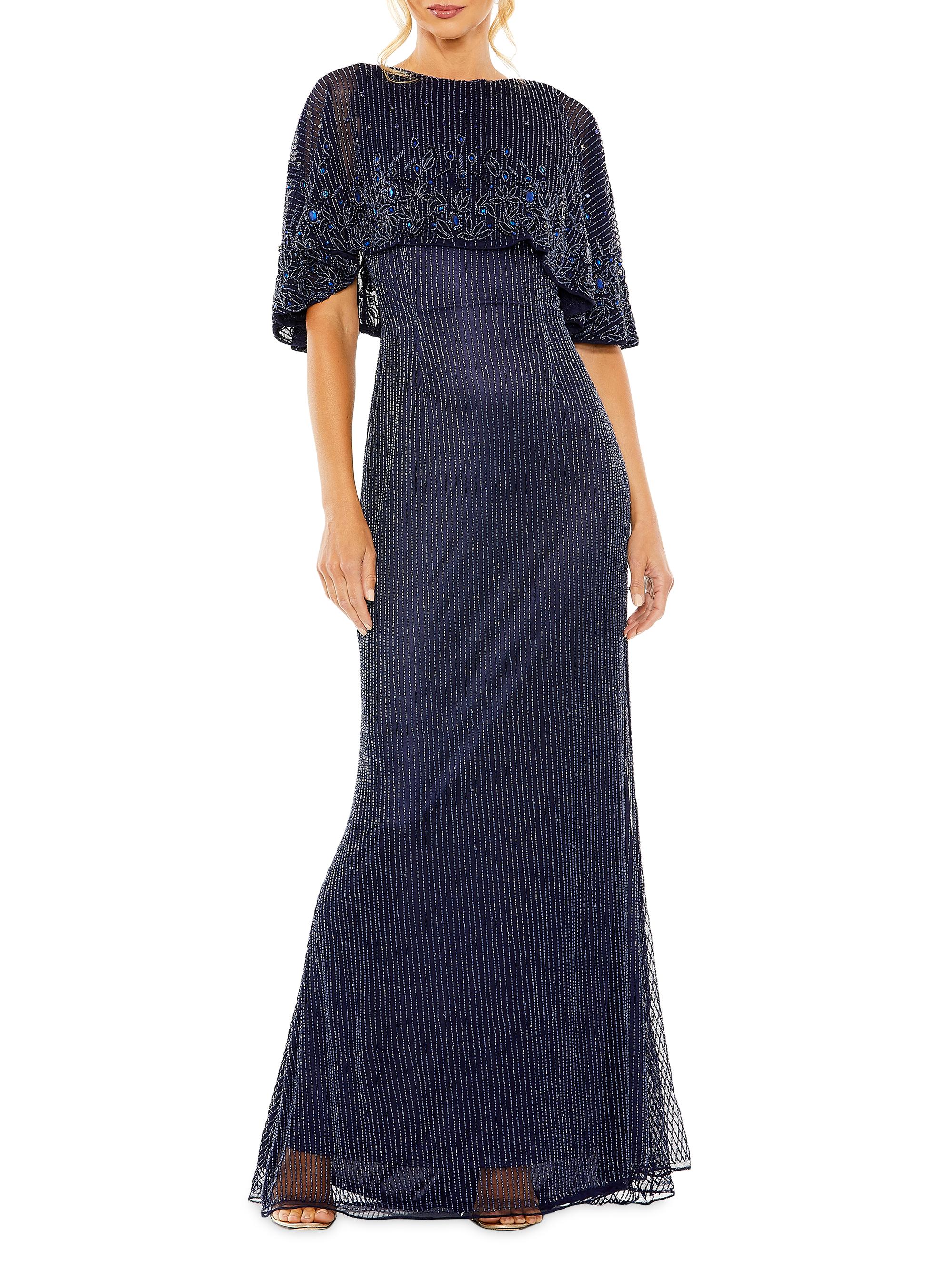 Mac Duggal Women's Embellished Cape Column Gown - Midnight