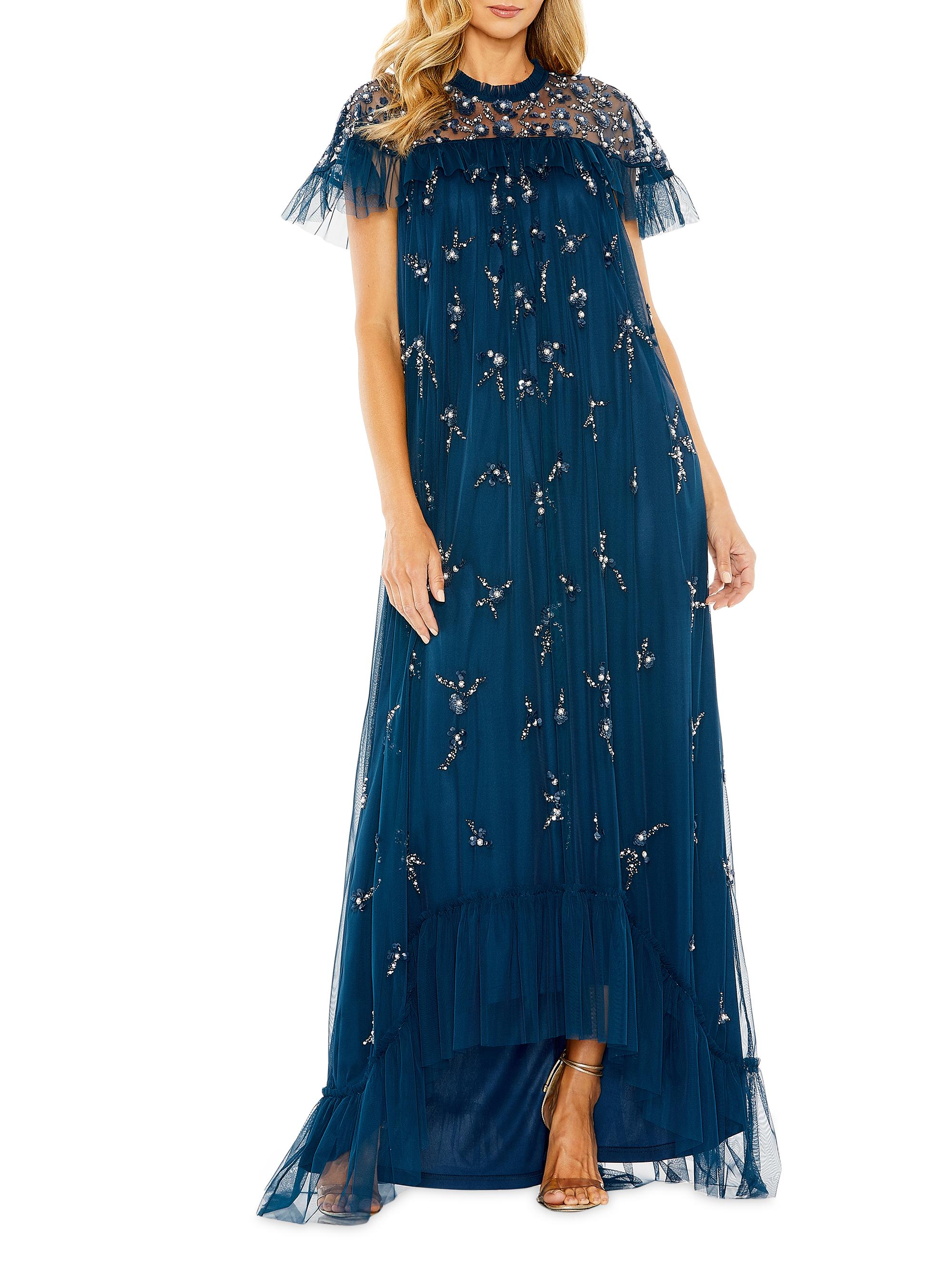 Mac Duggal Women's Embellished Flutter-Sleeve Gown - Ocean Blue