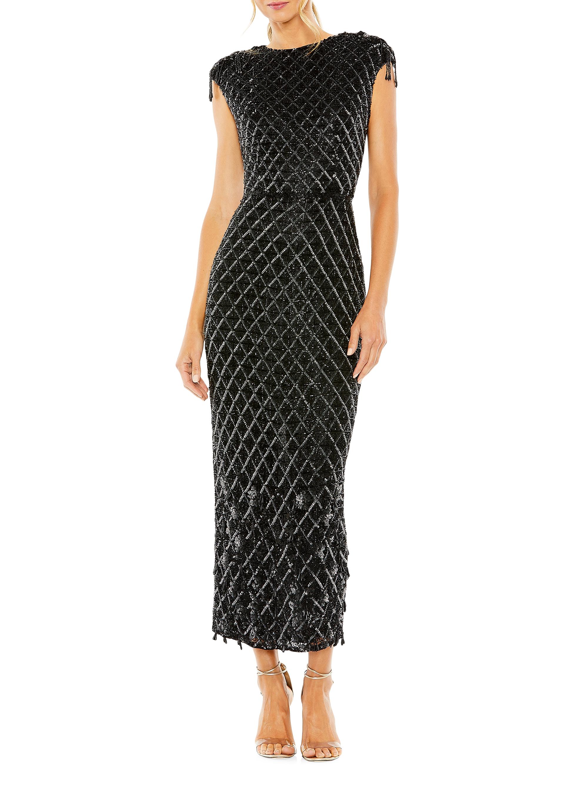 Mac Duggal Women's Crystal Fringe Cap-Sleeve Dress - Black