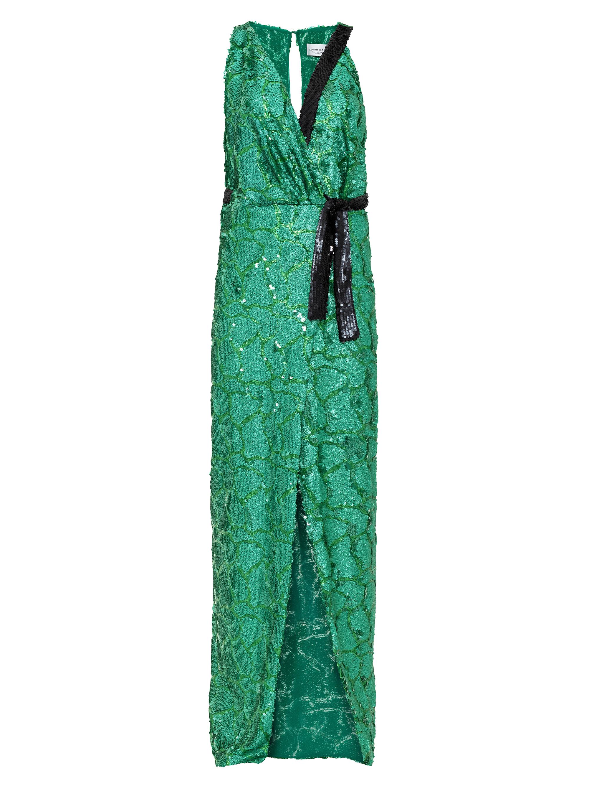 Ozgur Masur Women's Sequined Wrap Column Gown - Green