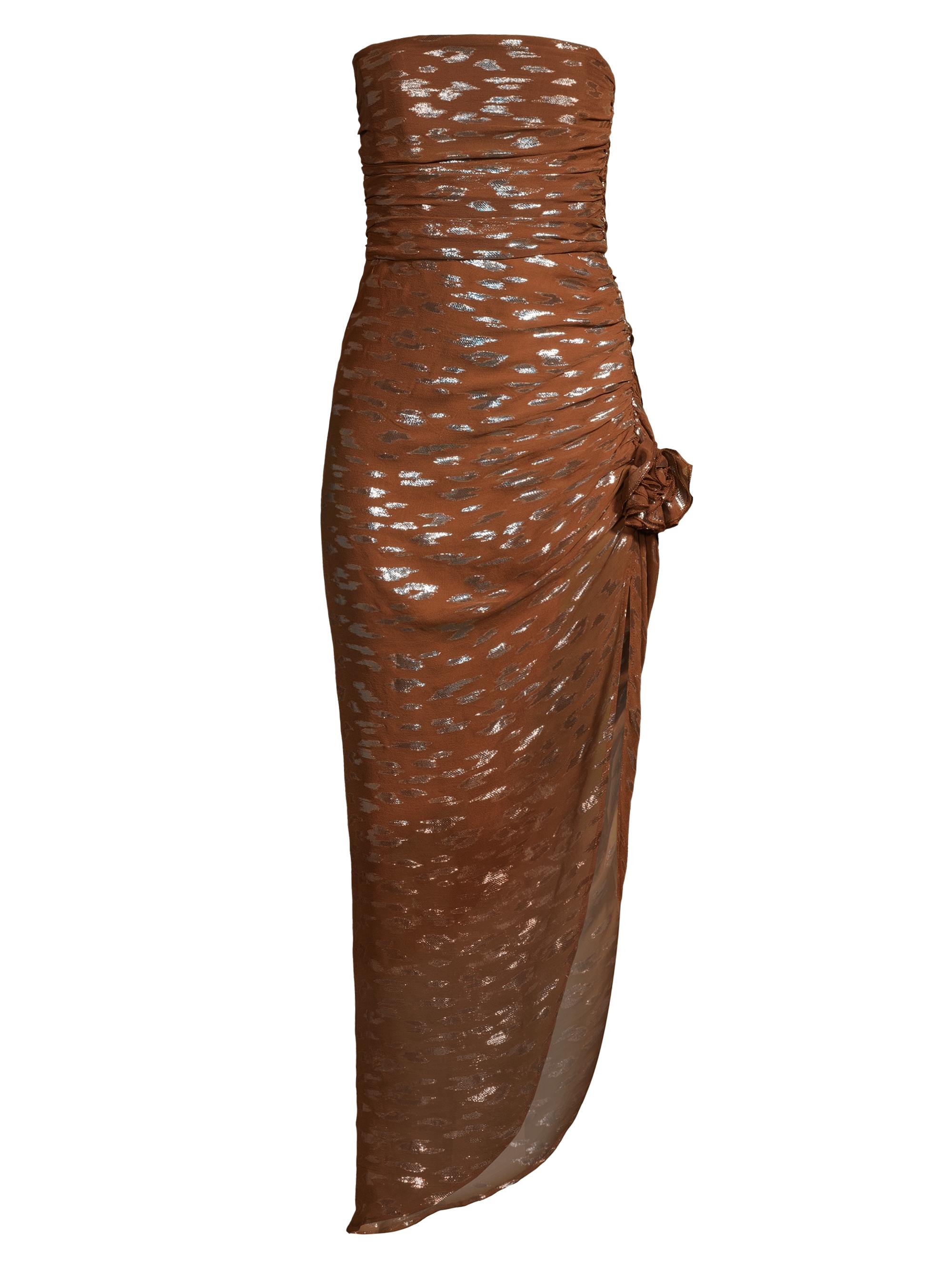 Delfi Women's Nadia Strapless Appliqué Midi-Dress - Brown Cheetah