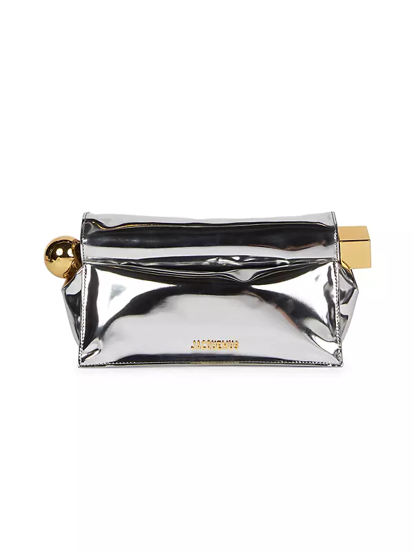 Chanel parfums silver metallic makeup clutch travel cosmetic purse handbag  work