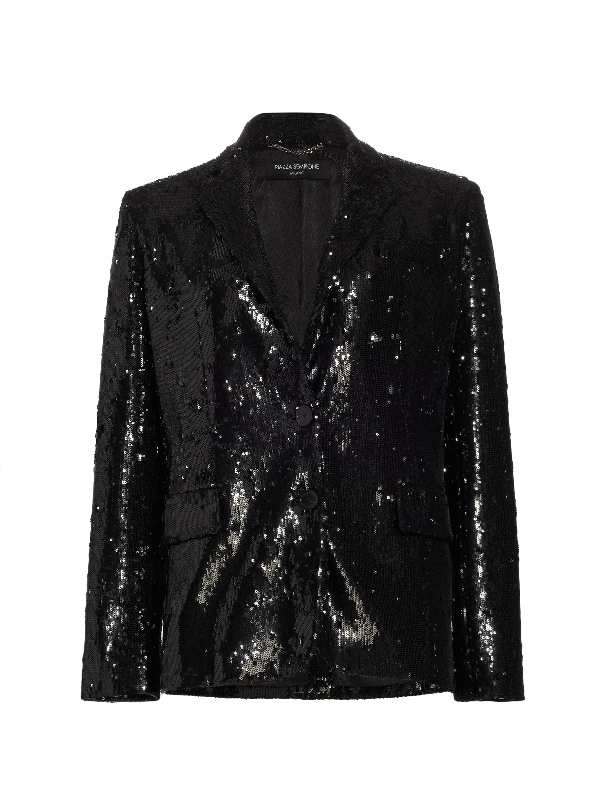 Piazza Sempione Women's Sequined Jersey Blazer. - Black
