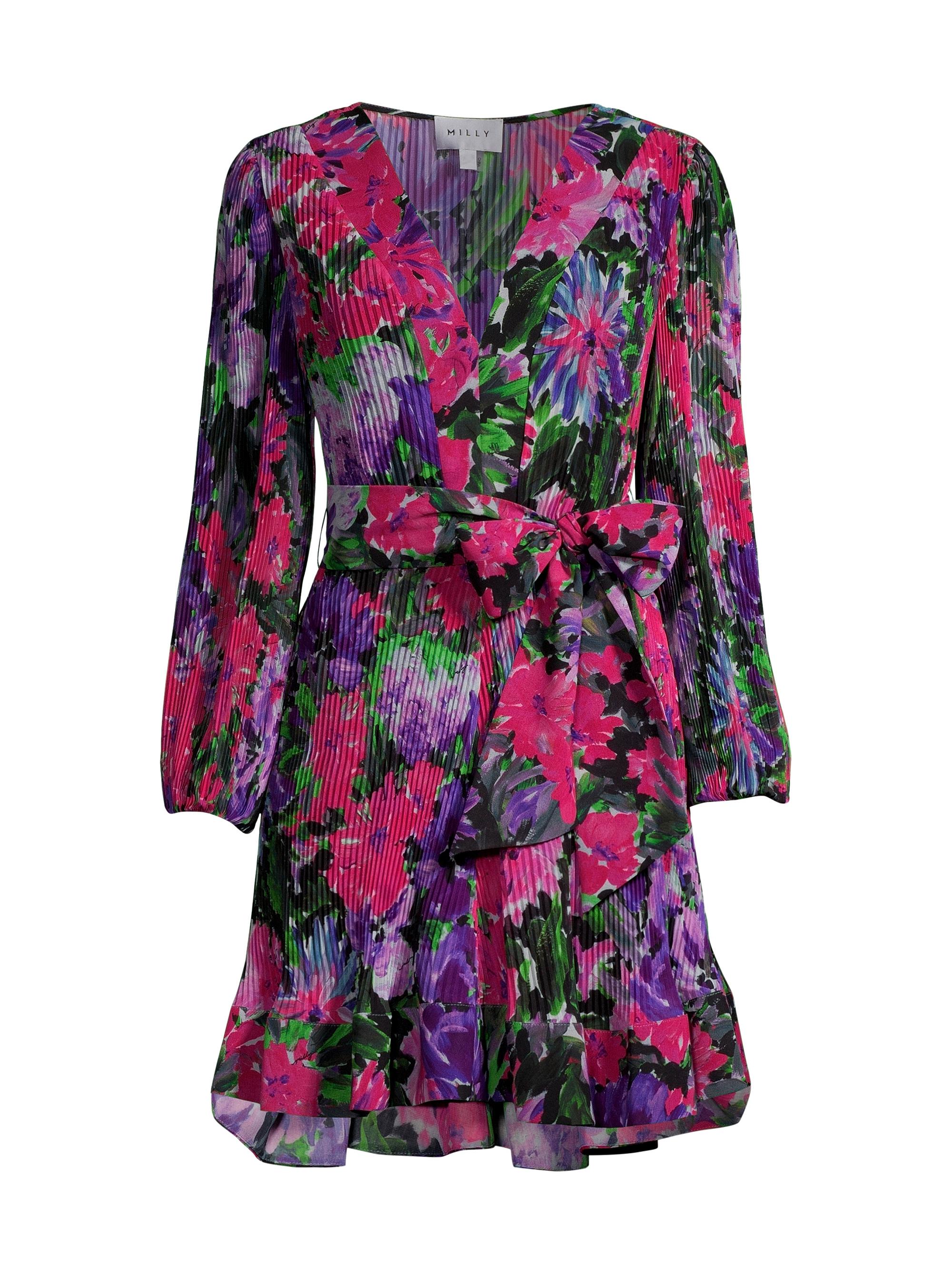 Milly Women's Liv Belted Floral Pleated Minidress - Purple Multi