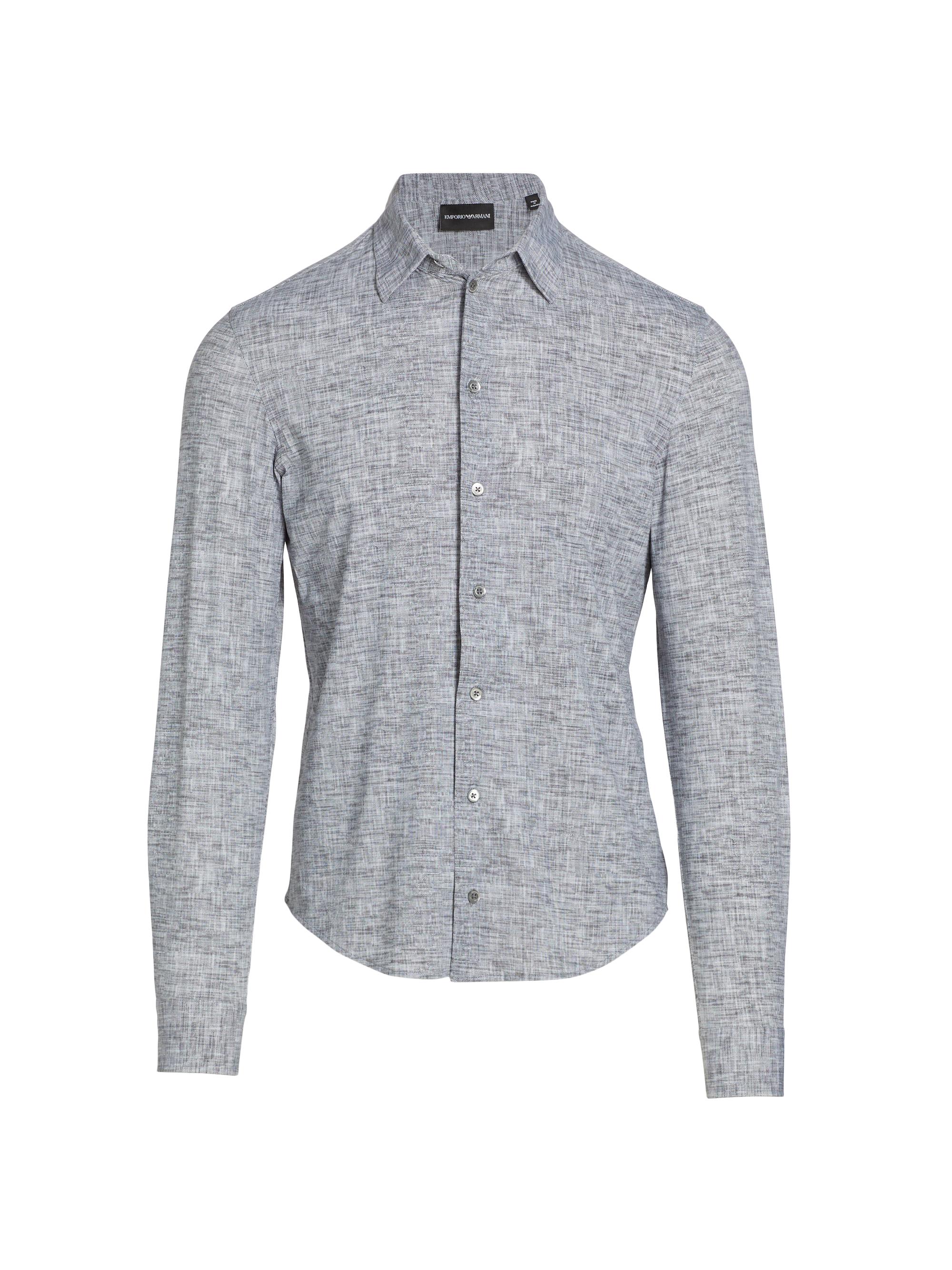 Emporio Armani Men's Stretch Linen Sport-Fit Long-Sleeve Shirt - Grey