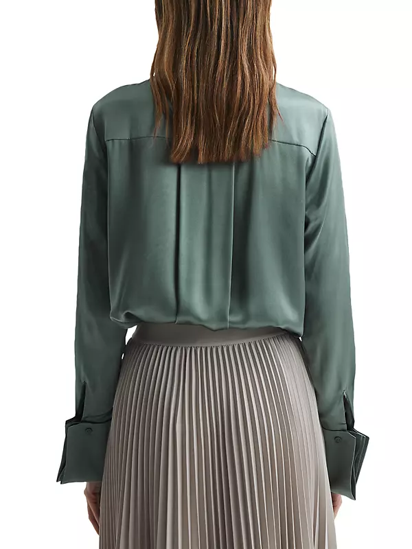 Reiss Paloma Pleat Front Long Sleeve Blouse
