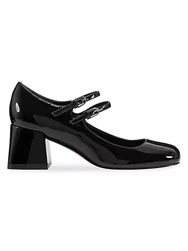 VALENTINO Black Multi-strap Patent Leather & Satin Block Heel Mary Jane  Pumps