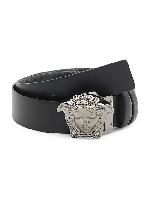 VERSACE BLACK and WHITE REVERSIBLE LEATHER MEN'S BELT with Gold