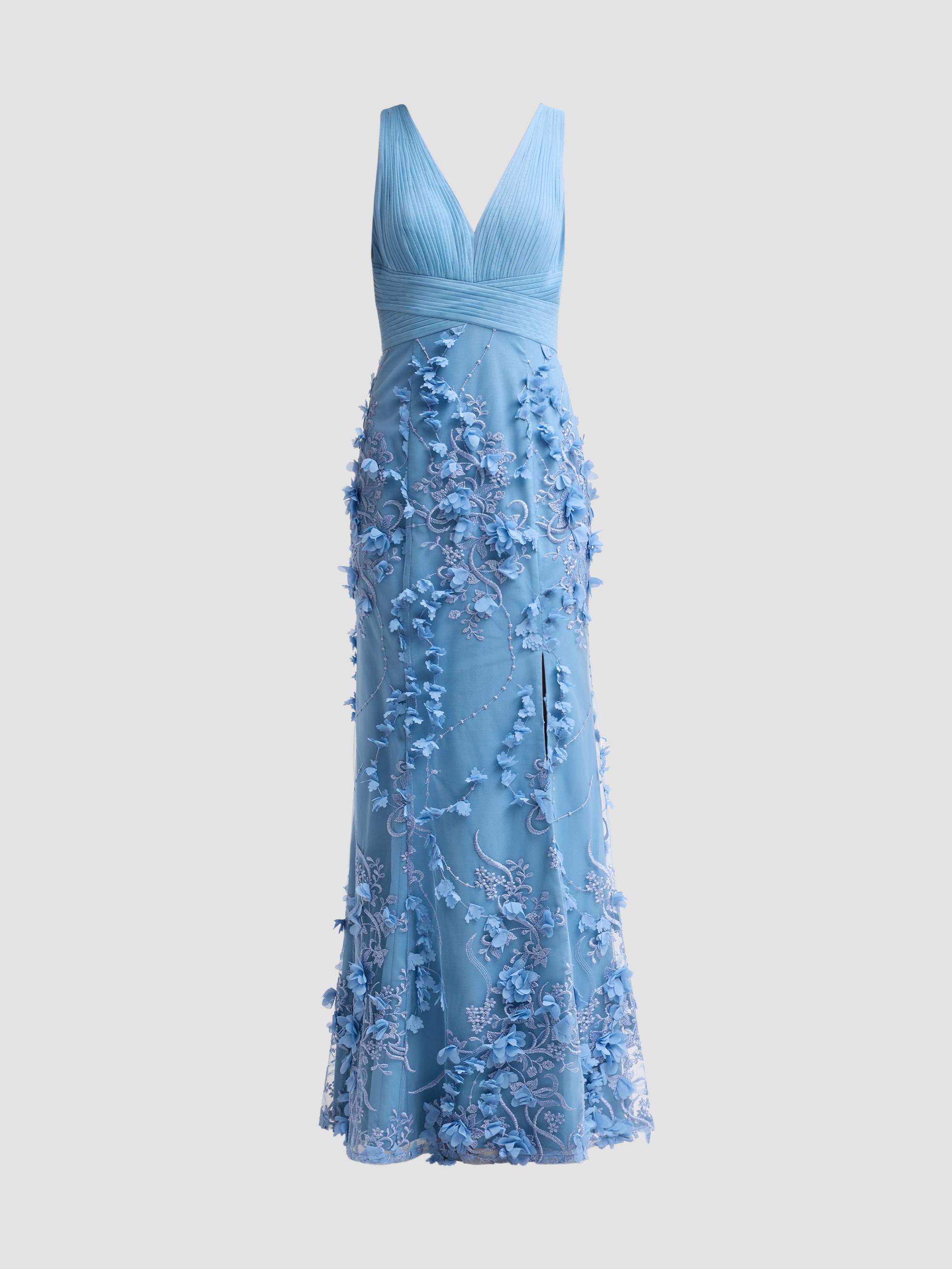 boho beach wedding guest dress Champagne Lace Color:Muted Satin Whisper Blue Erica Color ff::eta::889047939364_2026-09-30 Vintage Oleg Cassini Size