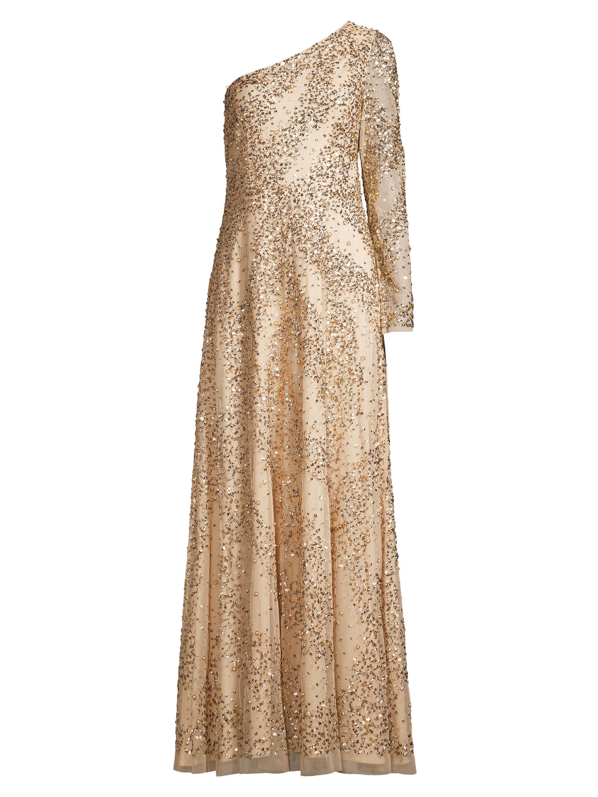 Aidan Mattox Women's Beaded One-Shoulder Gown - Light Gold