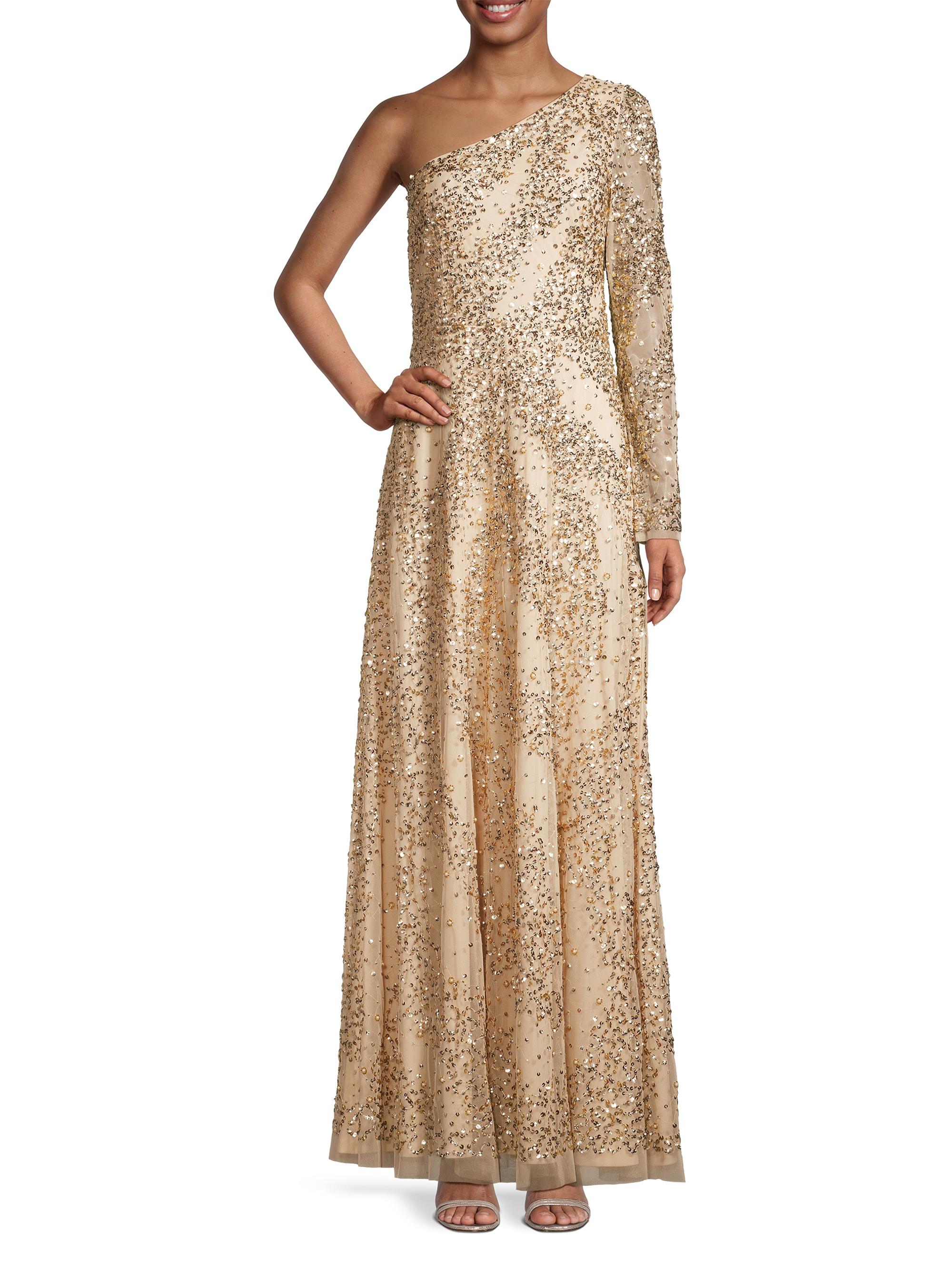 aidan mattox sequin one shoulder dress Aidan Mattox Black Sequin One Shoulder Dress Stretchy Knee Length Sz 4 $165  EUC