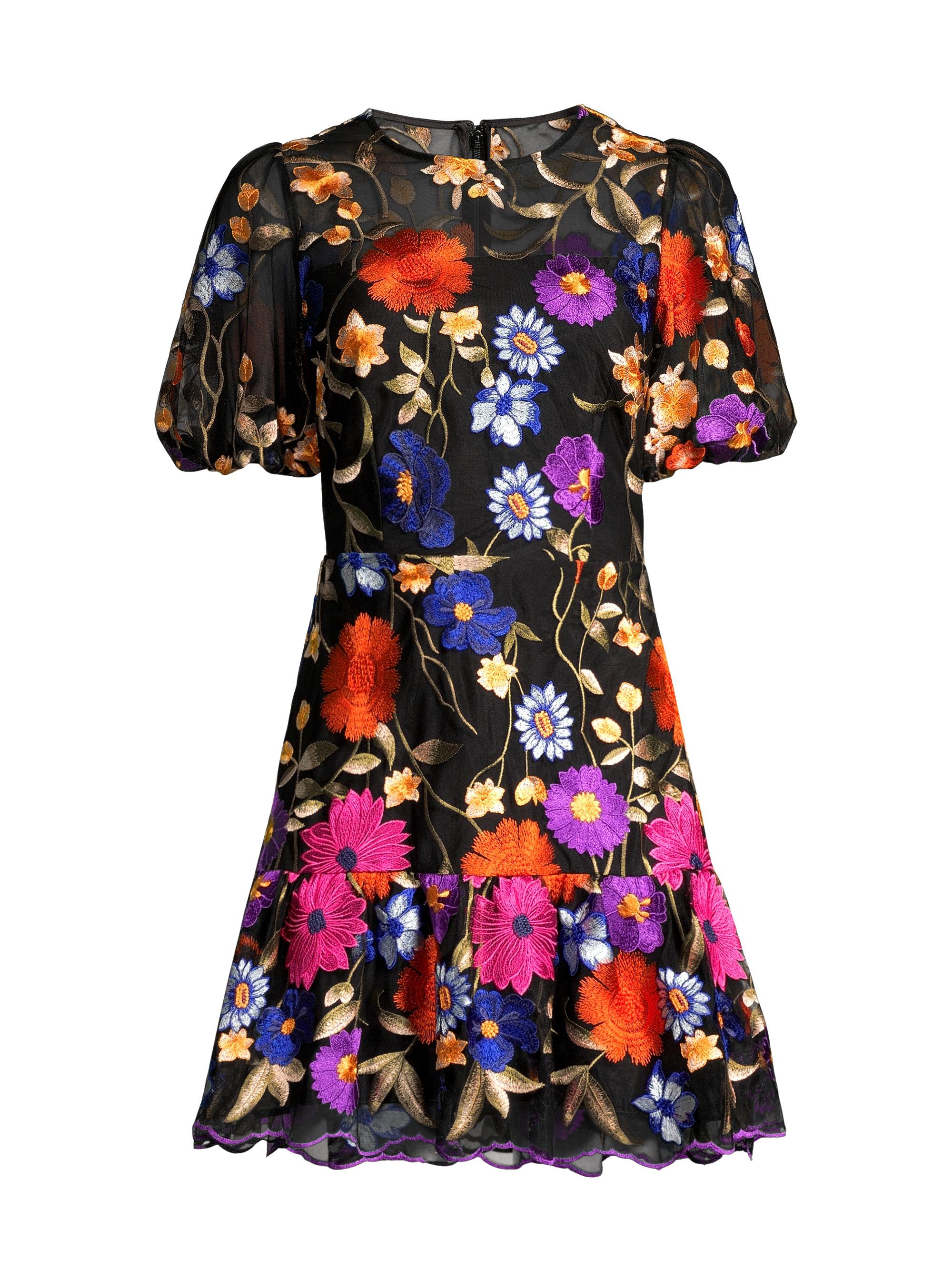 green emerald velvet dress Tahlia Embroidered Floral Lace Dress in Fuchsia Pink main image 1