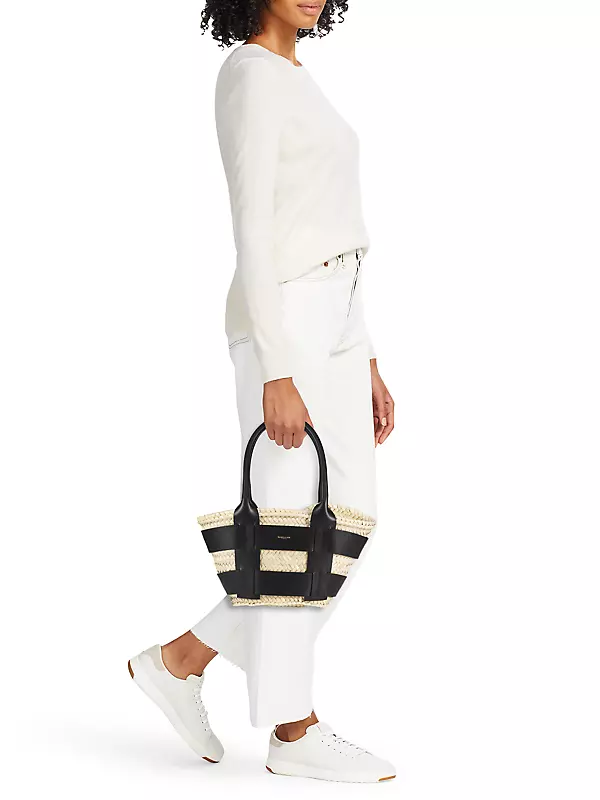 Shop DeMellier Mini Santorini Raffia & Leather Basket Bag | Saks 