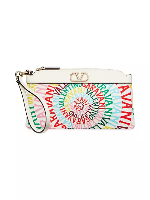 Valentino V Logo Clutch with Strap Printed Leather Bag. Made in Italy.