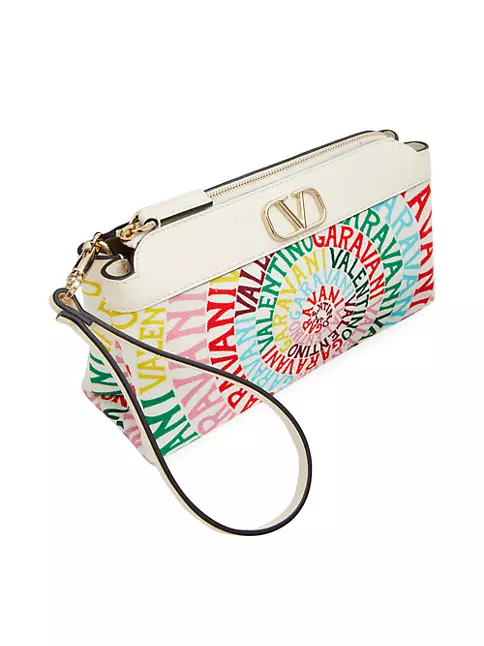 Valentino V Logo Clutch with Strap Printed Leather Bag. Made in Italy.