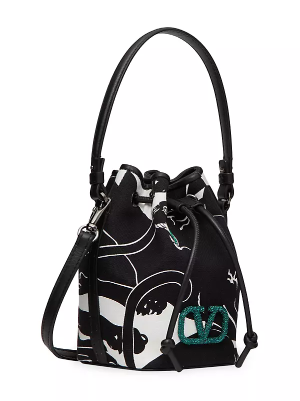 V Logo Signature Mini Canvas Bucket Bag in Turquoise - Valentino