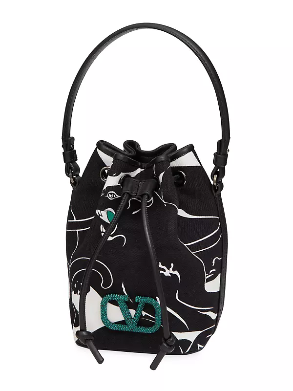Valentino Garavani Escape Small Canvas Handbag With Panther Print for Woman  in Black/white/green