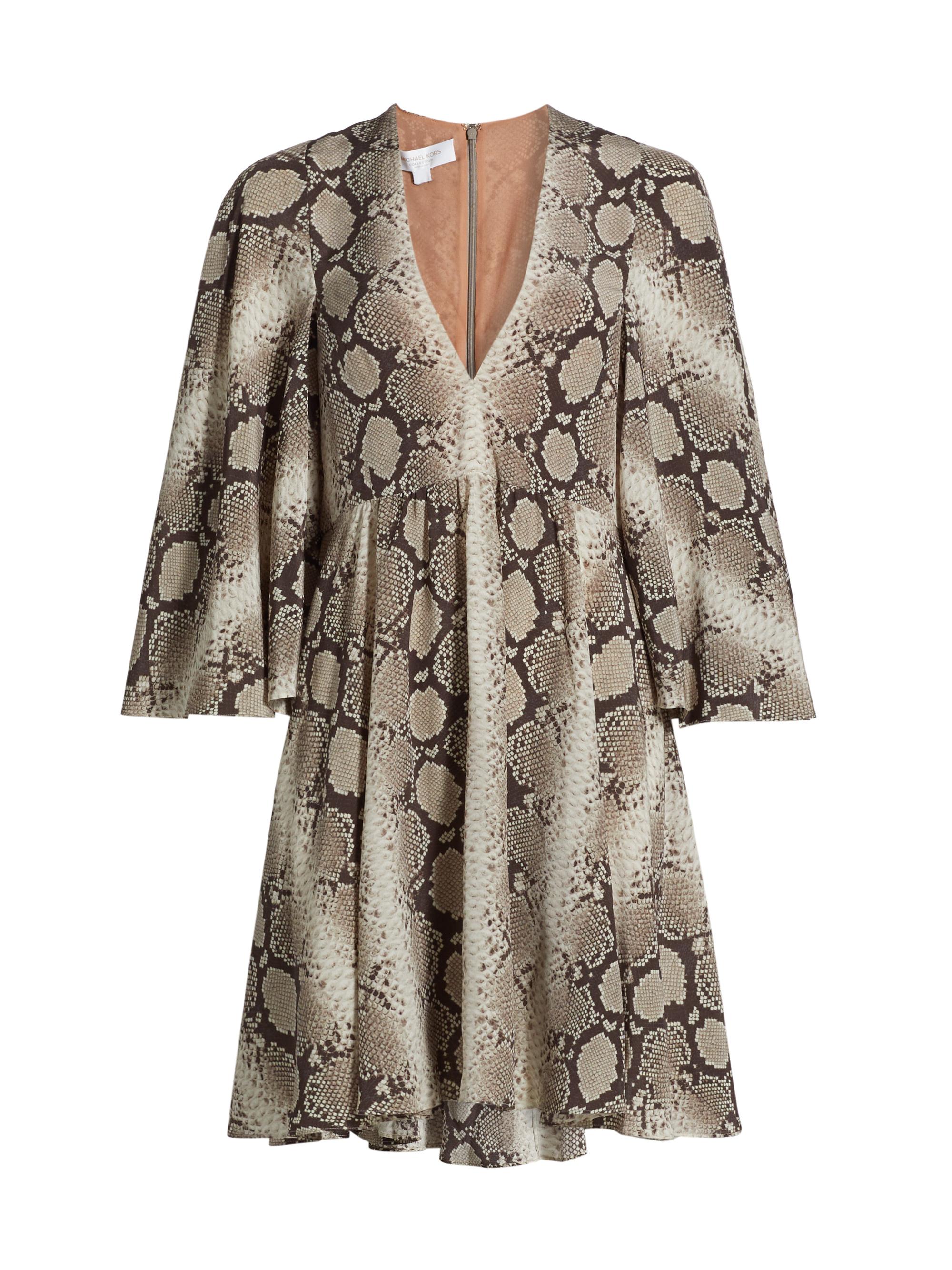 Michael Kors Collection Women's Snakeskin-Print Silk Minidress - Taupe Multi
