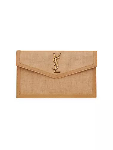 Saint Laurent Uptown Envelope Leather Clutch Bag - Neutrals Size
