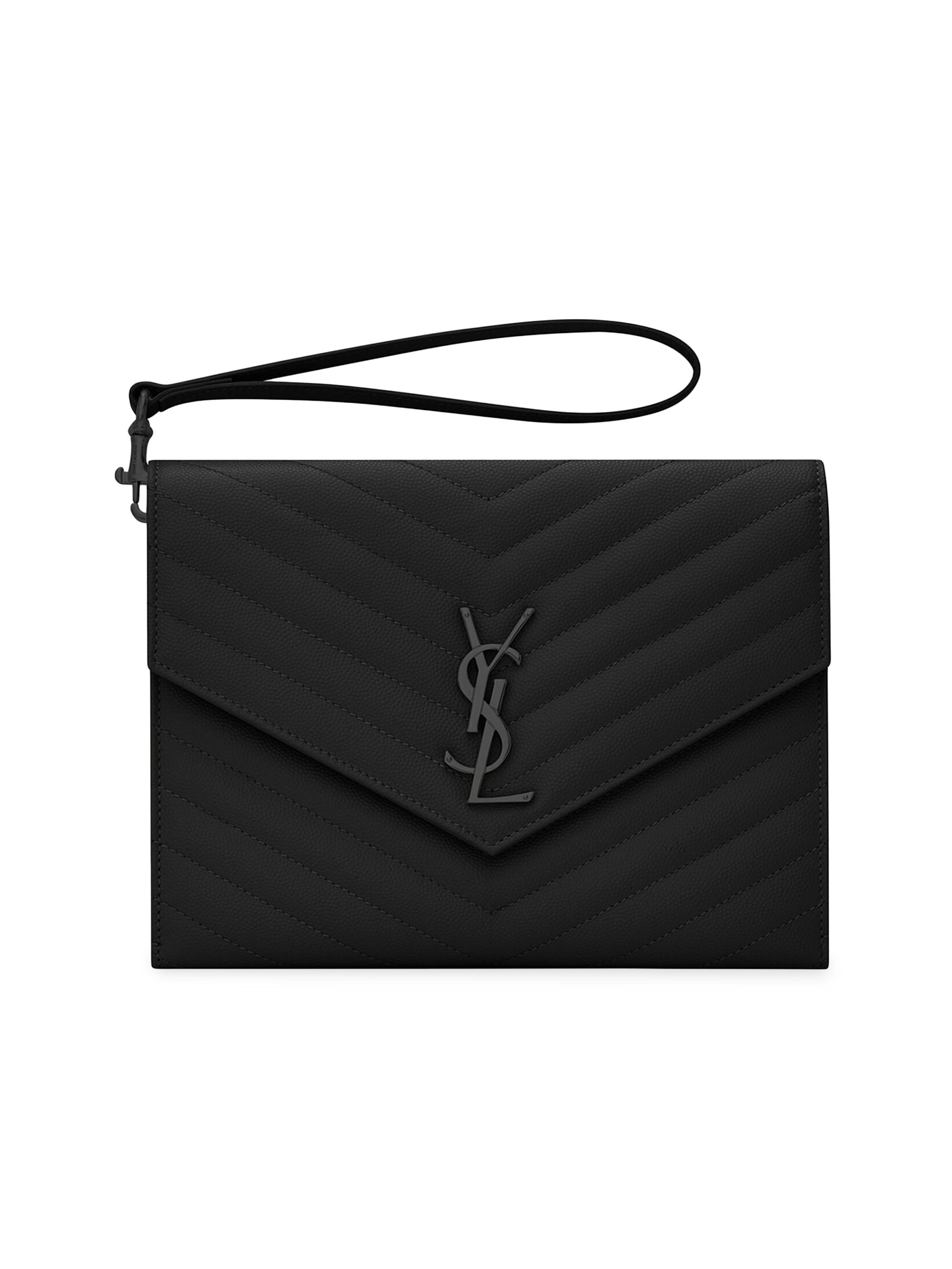 Saint Laurent Women's Cassandre Matelassé Flap Pouch in Grain De Poudre Embossed Leather - Noir